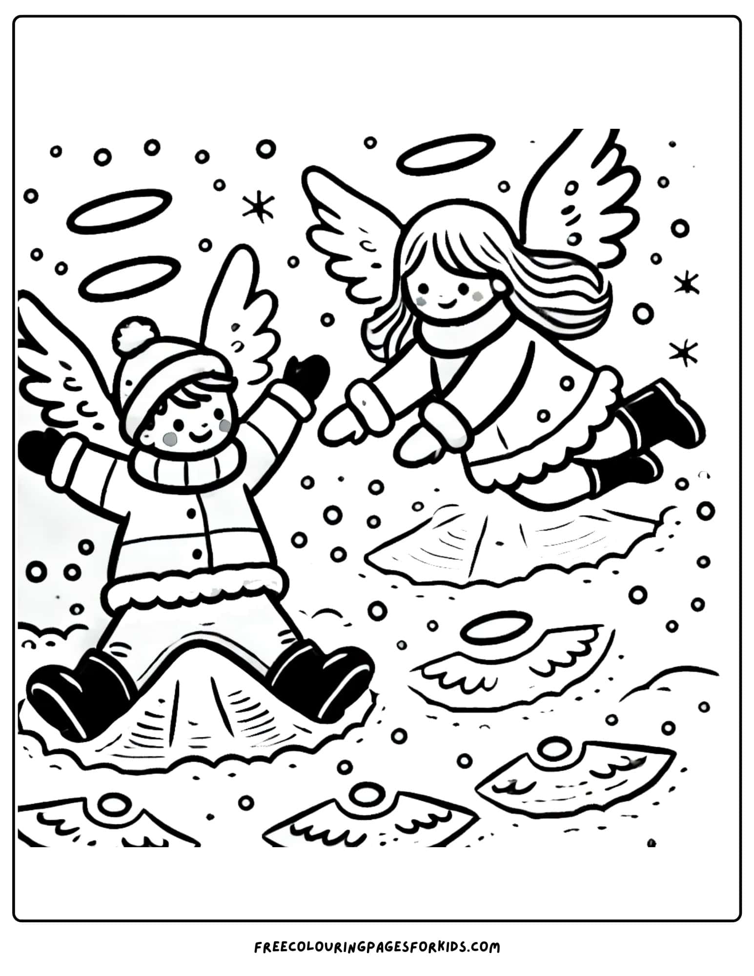 winter fun making snow angels coloring page