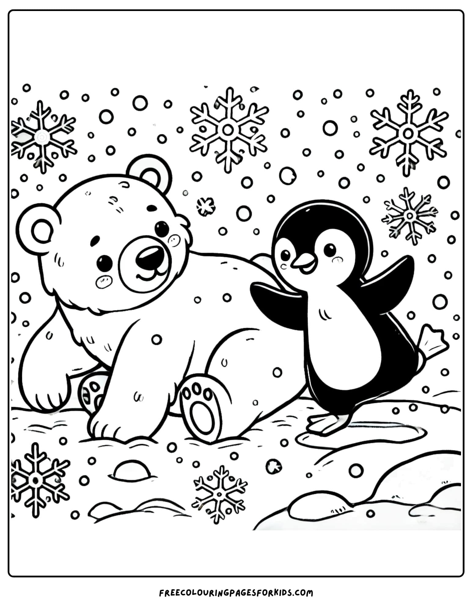 winter polar bear with a penguin coloring page