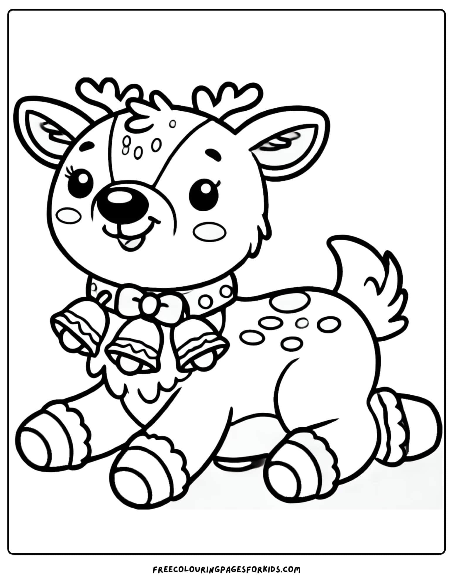 winter reindeer with jingle bells coloring page