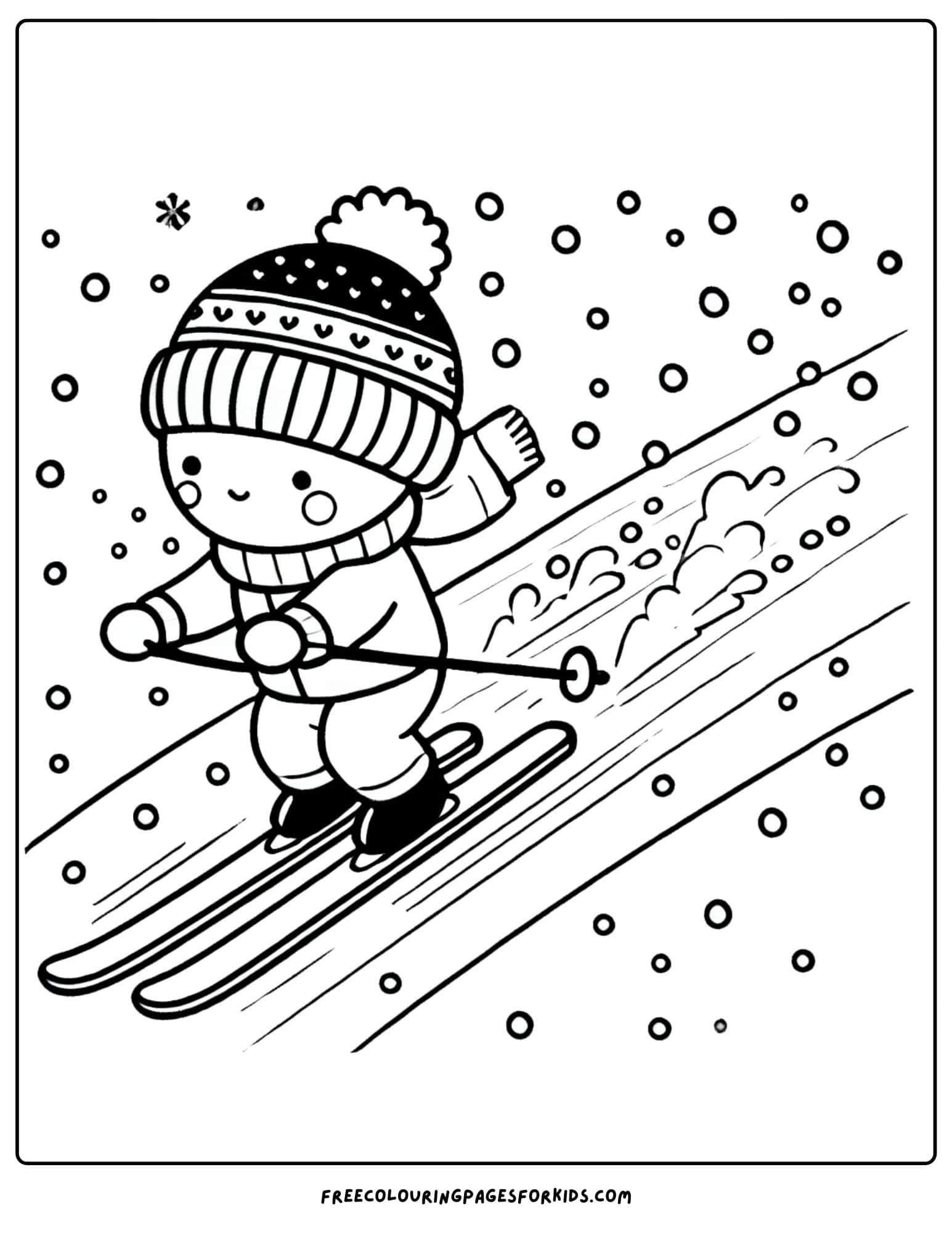 winter time skiing downhill coloring page