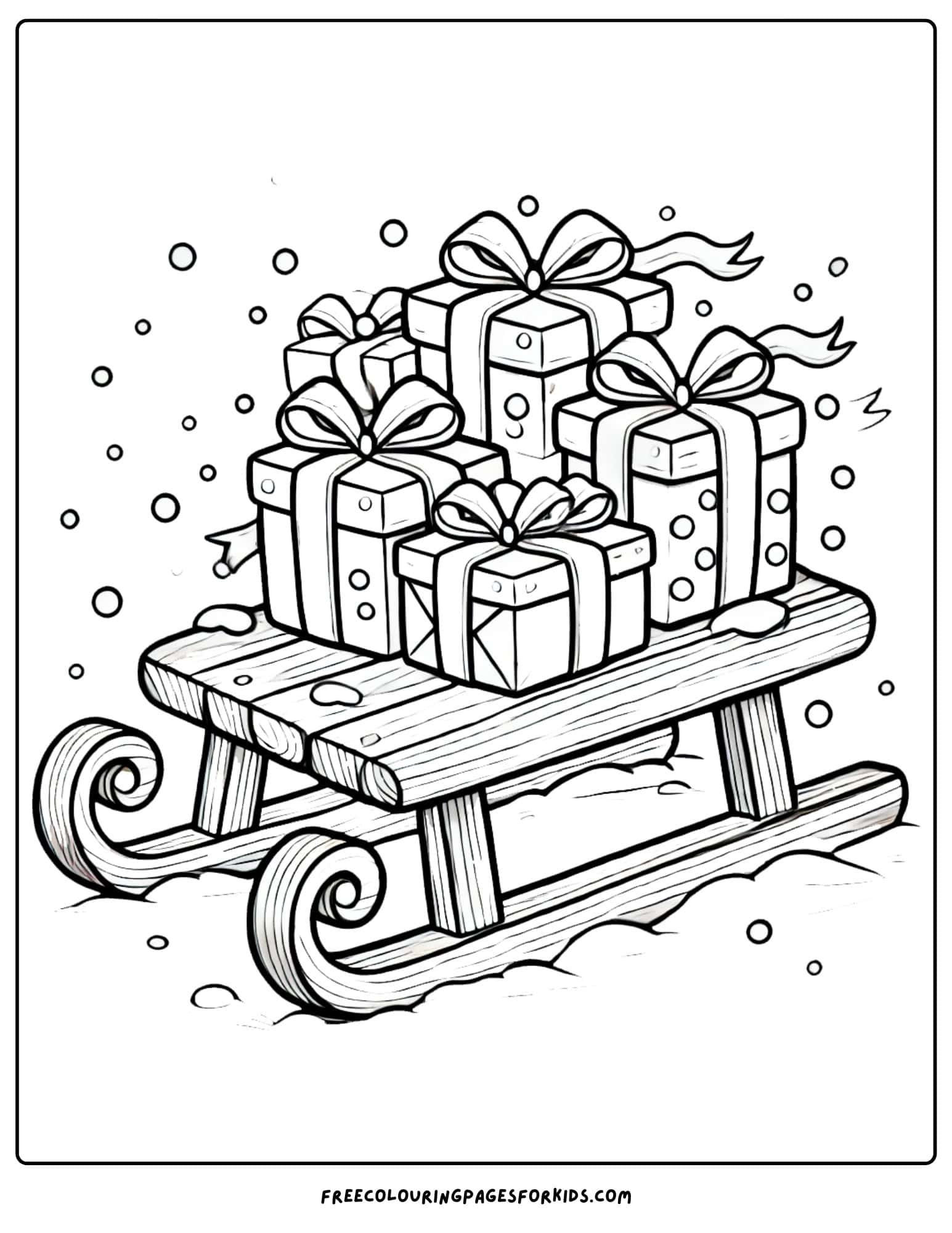 winter sled loaded up with presents and gifts coloring page