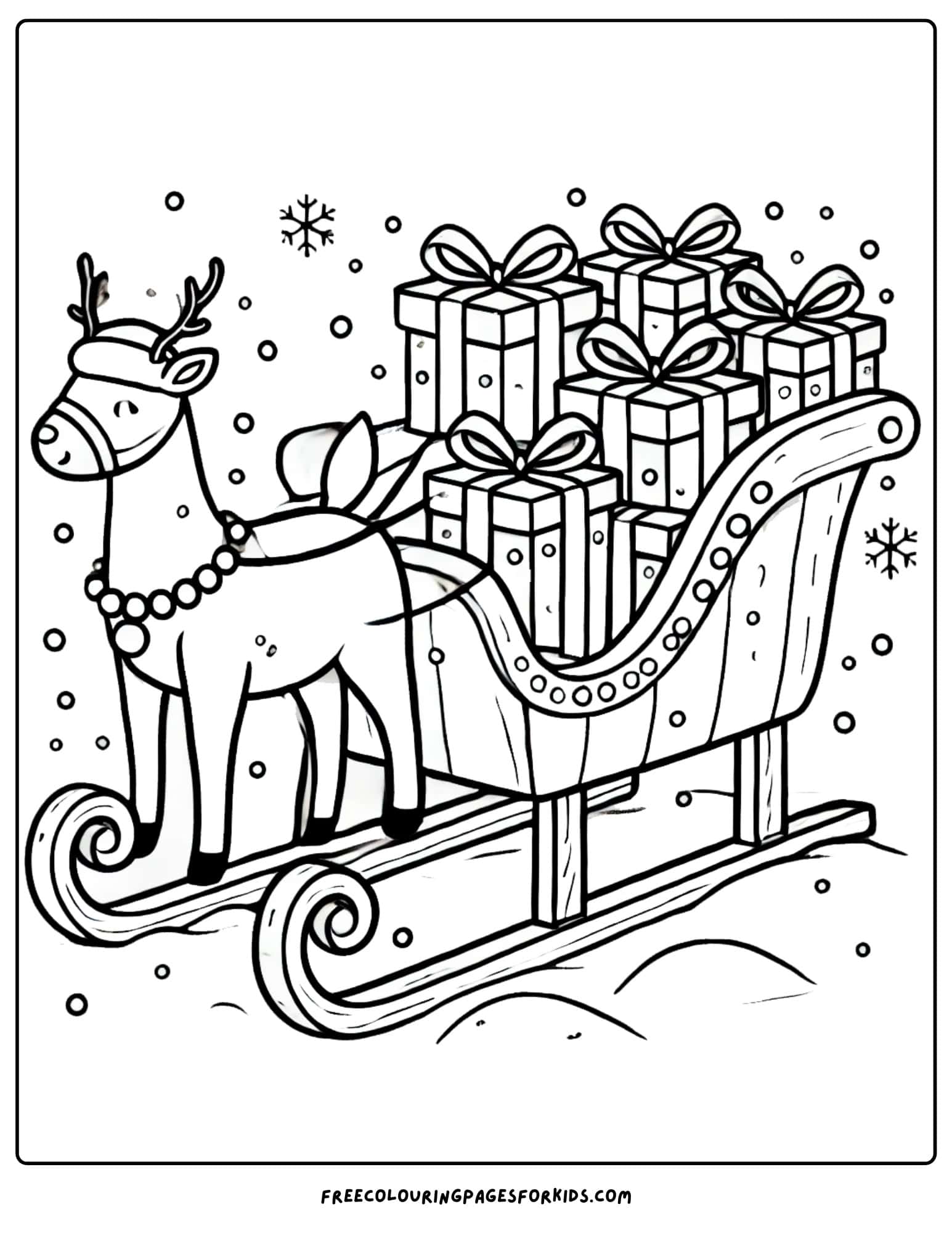 winter sleigh full of presents coloring page