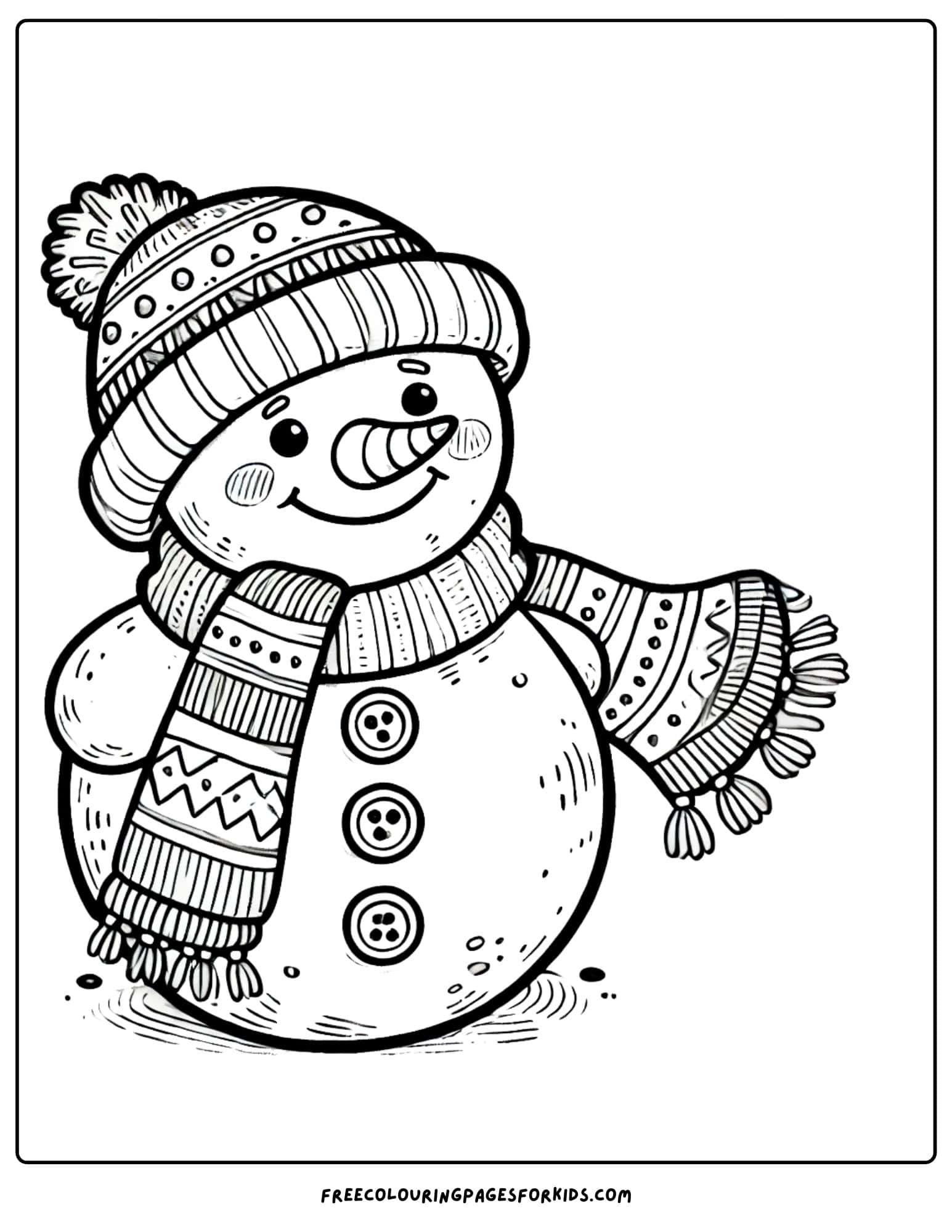 winter snowman smiling coloring page