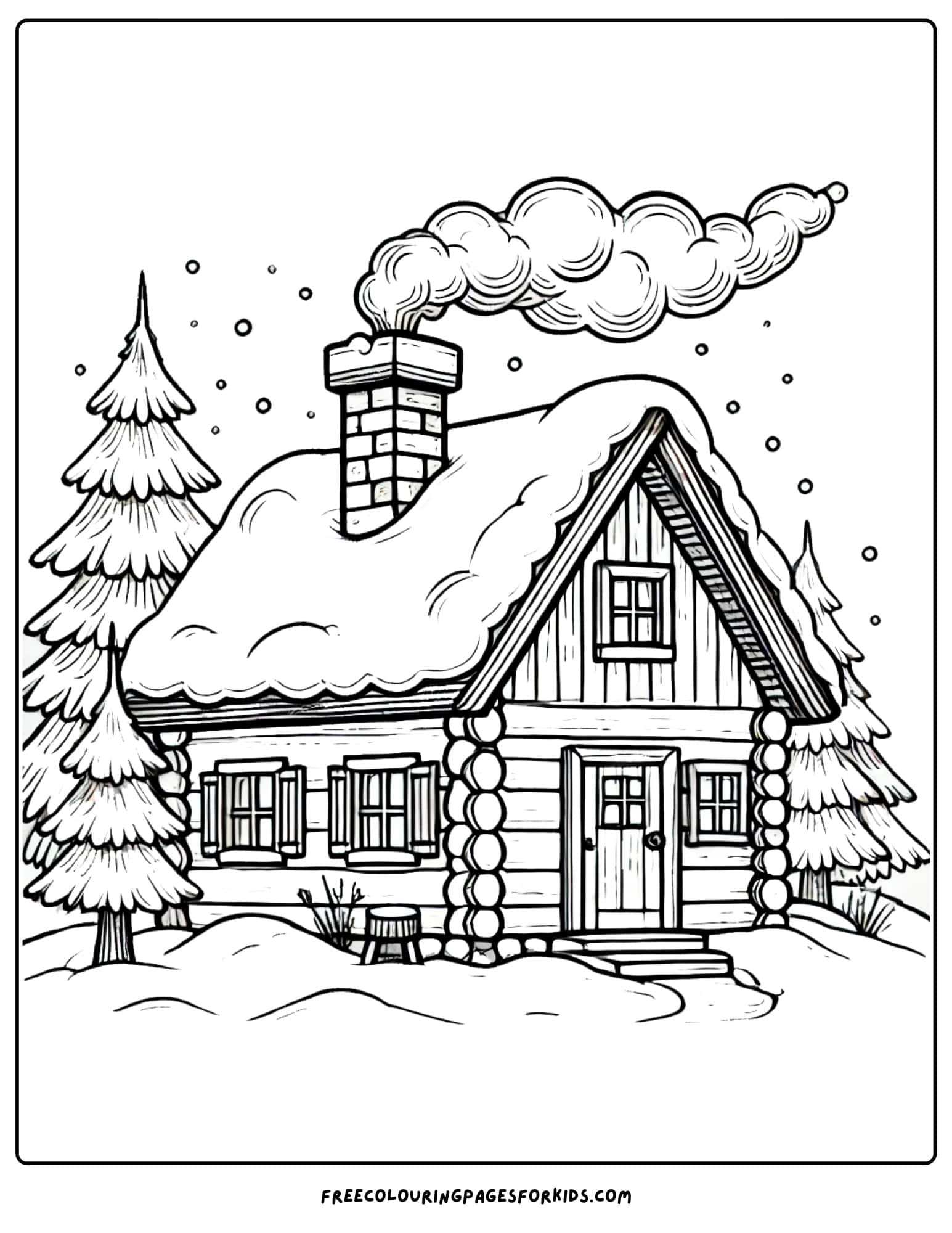 winter cottage covered in snow coloring page