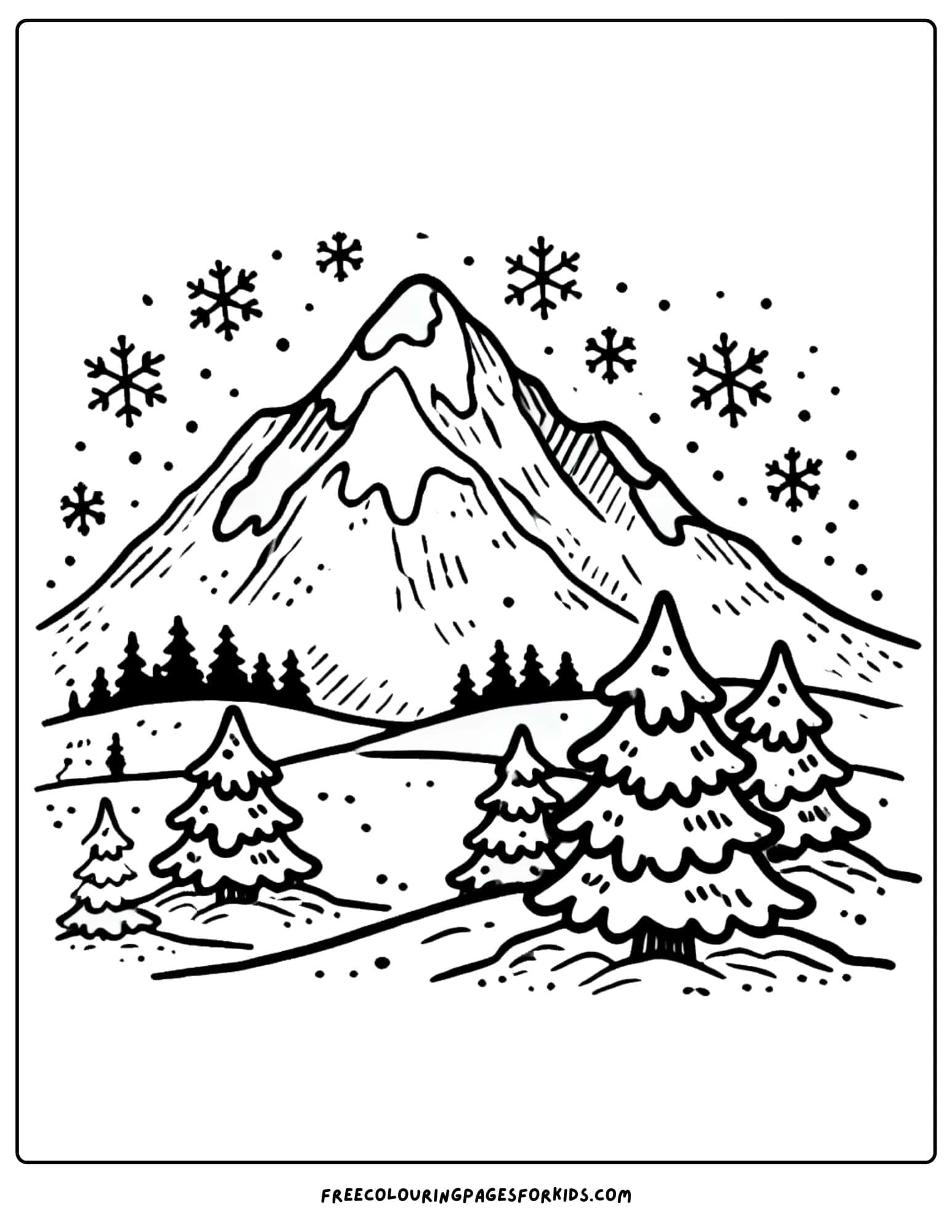 winter snow covered mountain coloring page