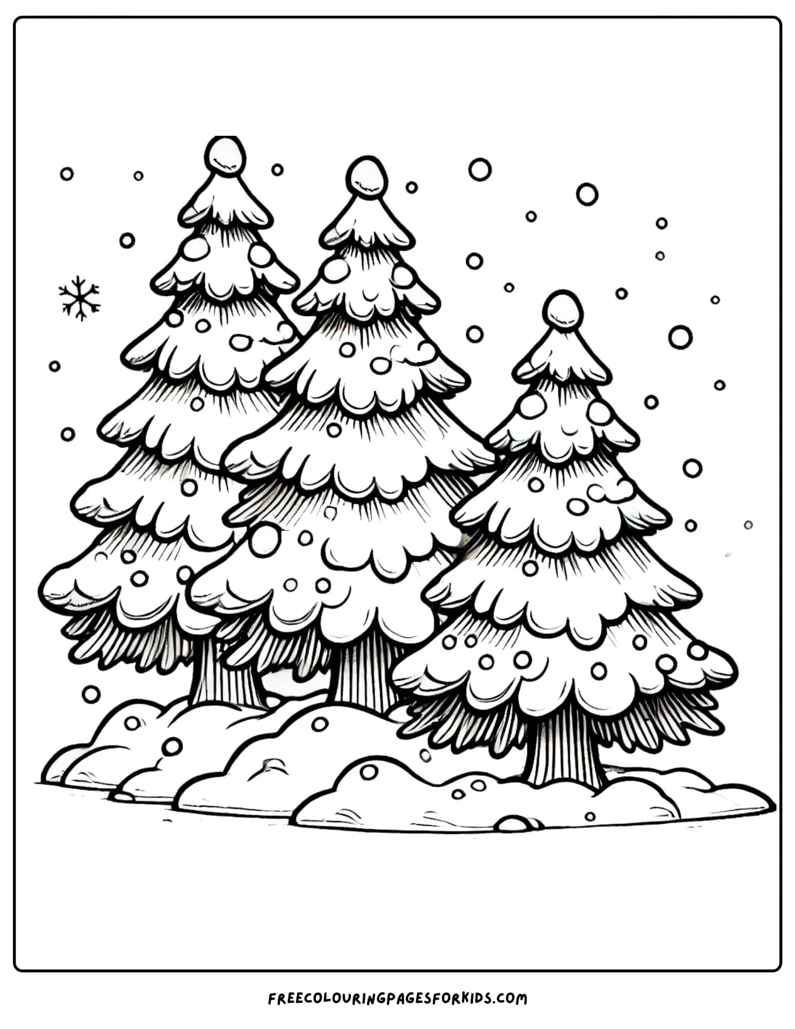 winter snow covered trees coloring page