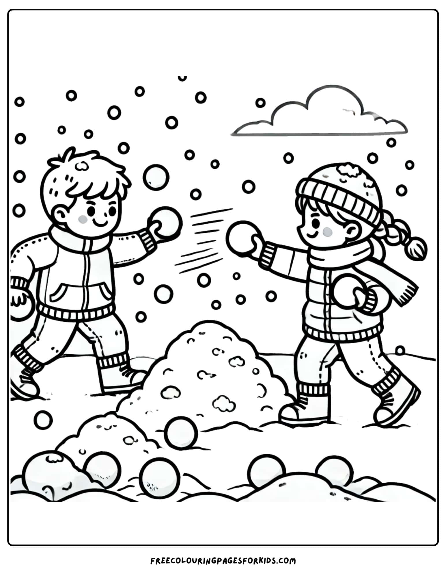 winter snowball fight coloring page