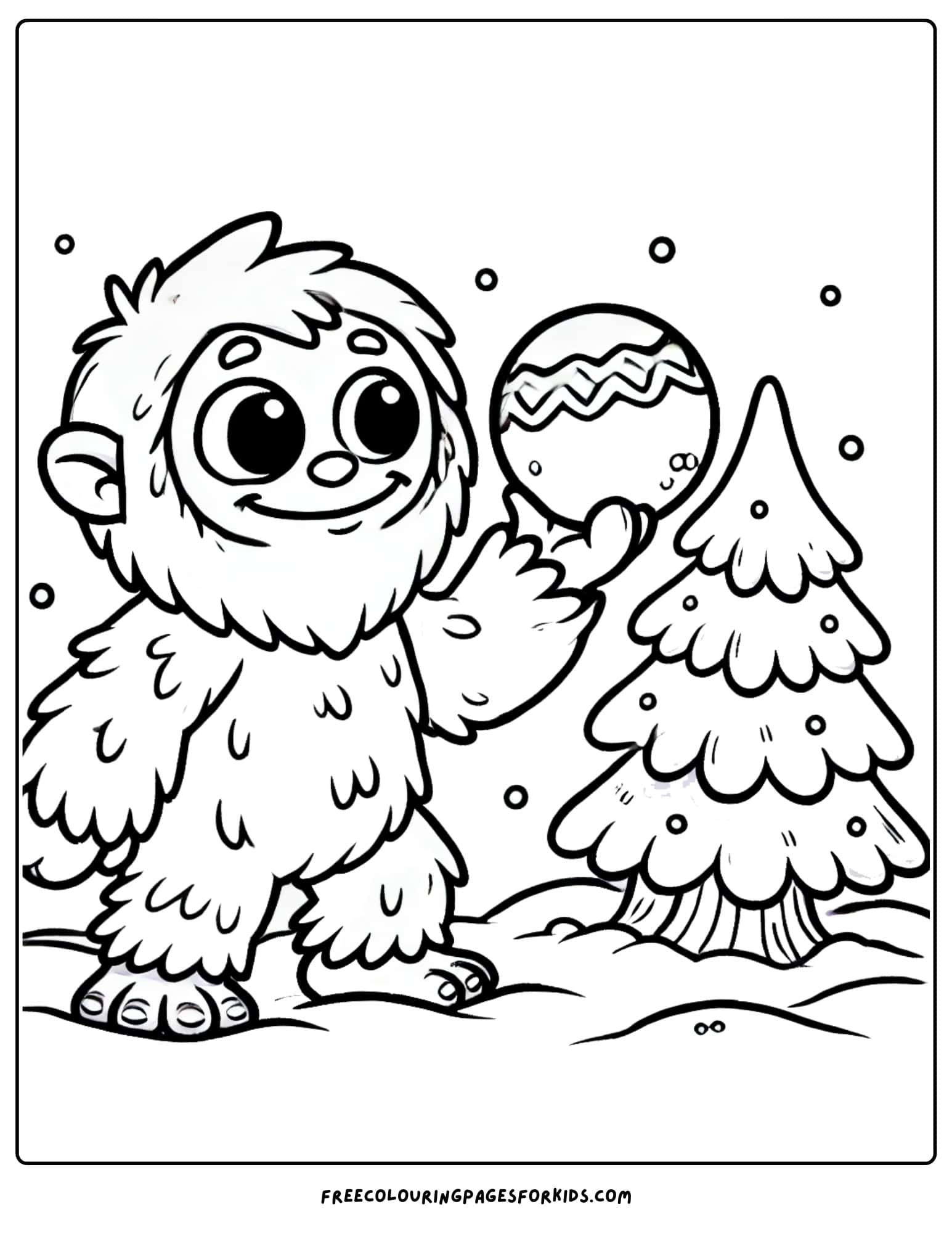 winter yeti holding a snowball coloring page