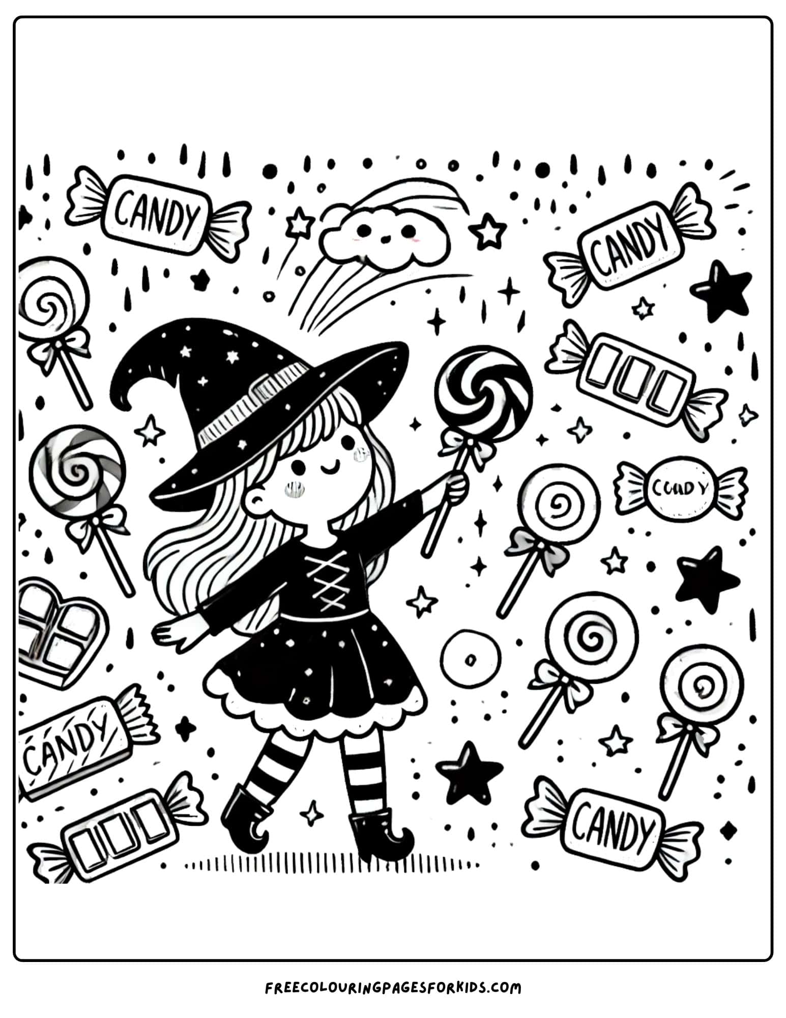 witch making candy rain coloring page