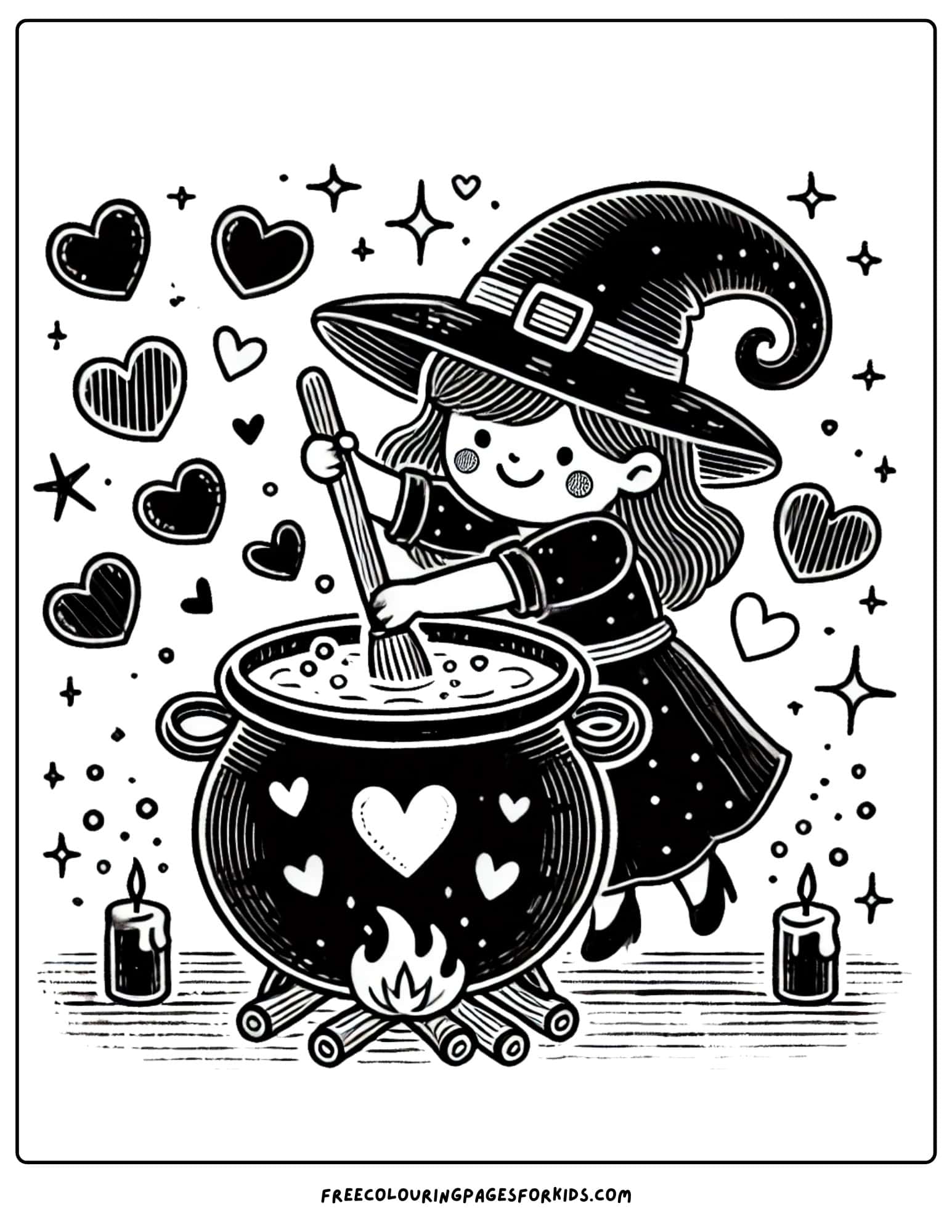 witch making a love potion coloring page