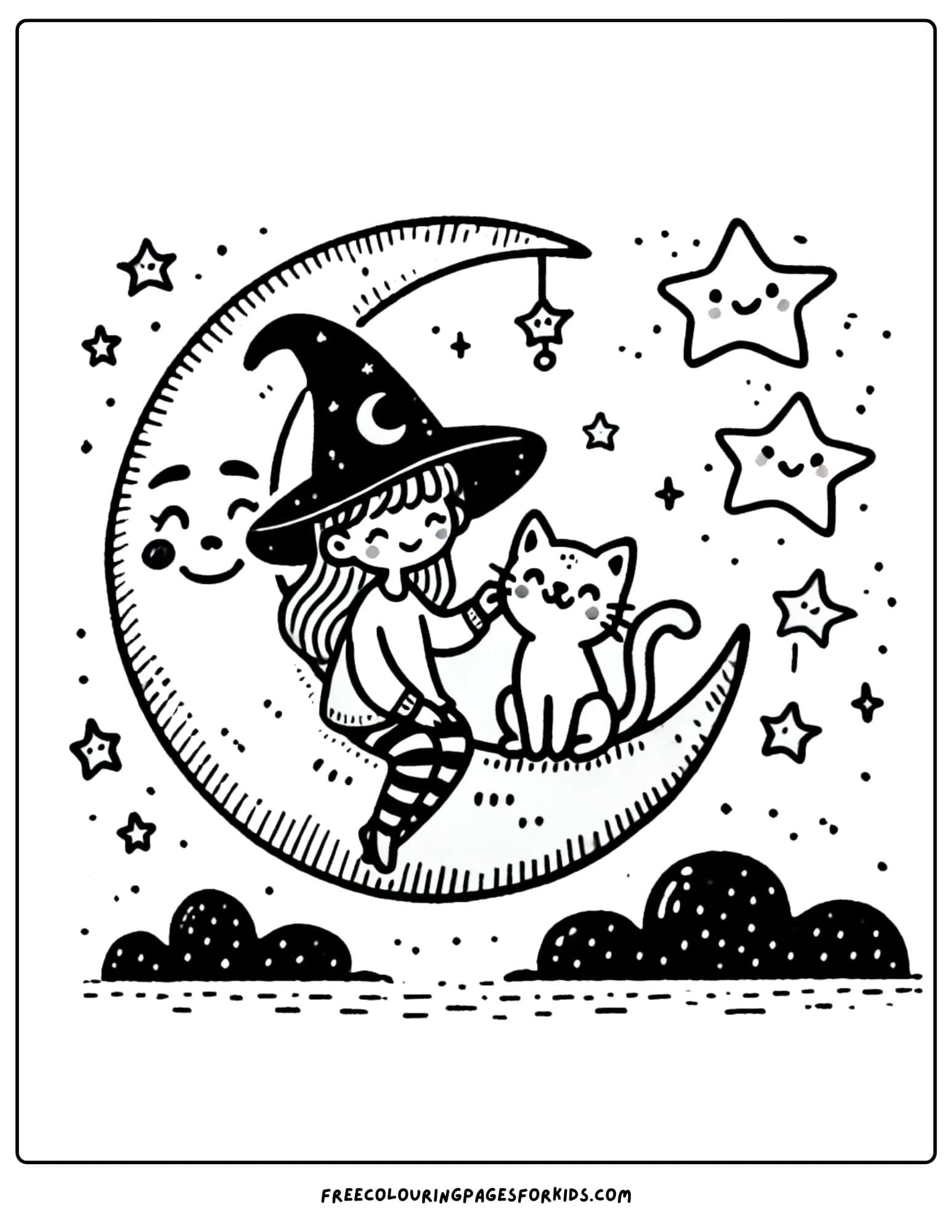 witch on the moon coloring page