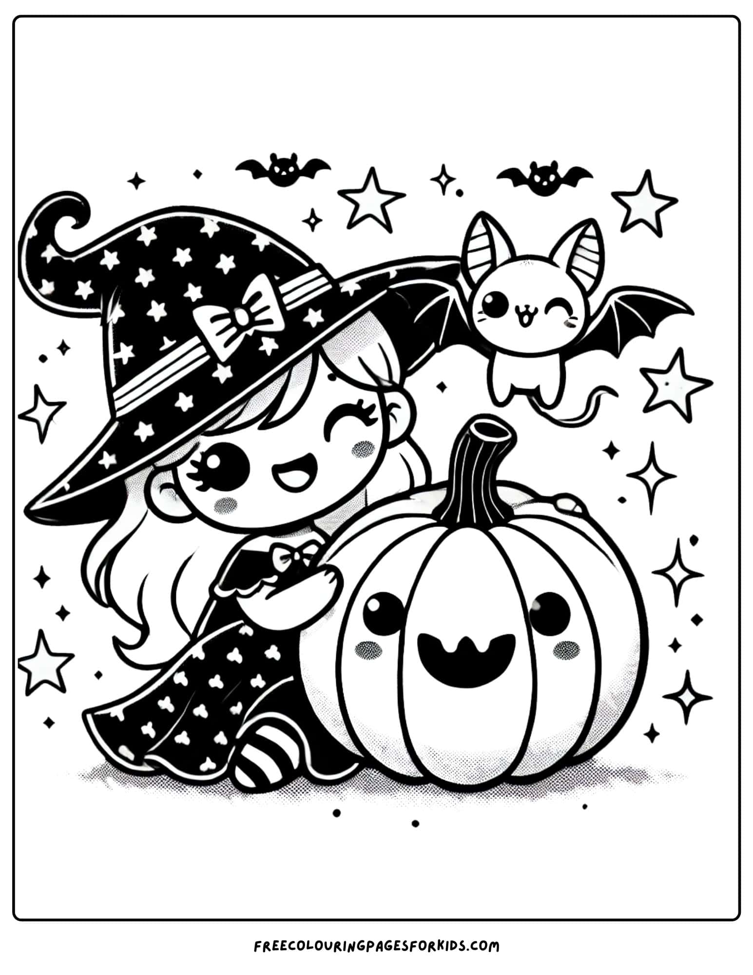 witch with a pumpkin coloring page