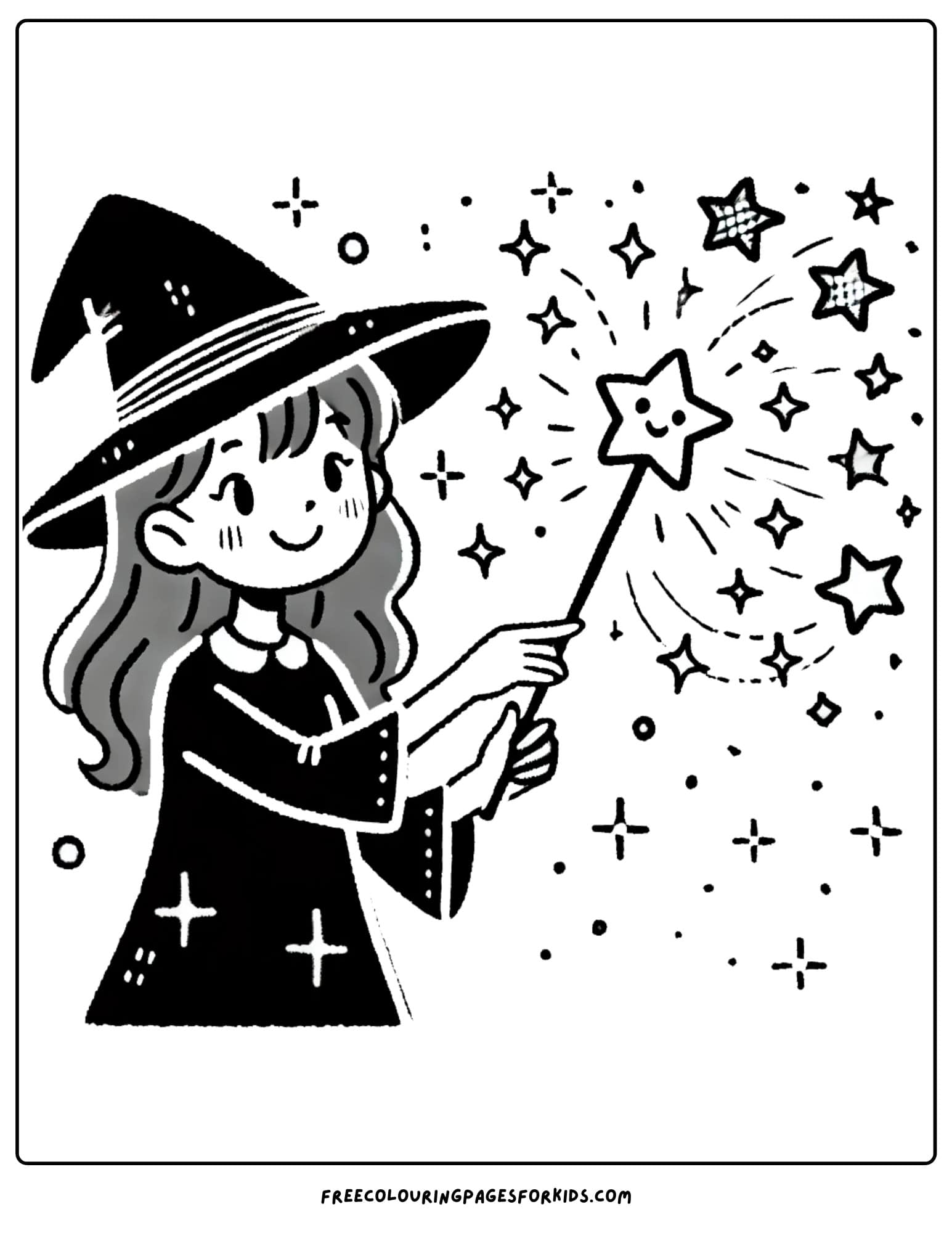 witch with magic wand coloring page