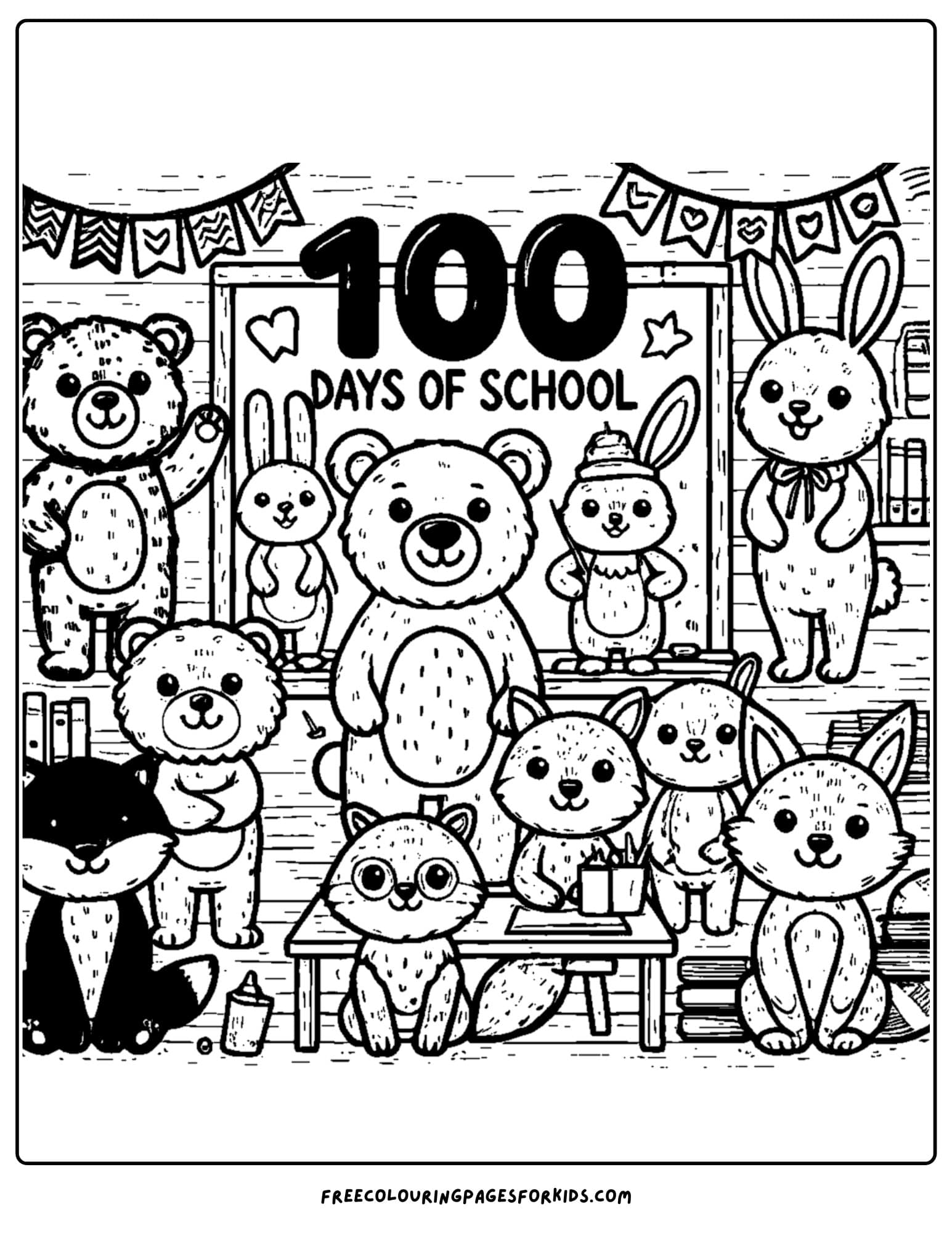 100 days of school animals coloring page