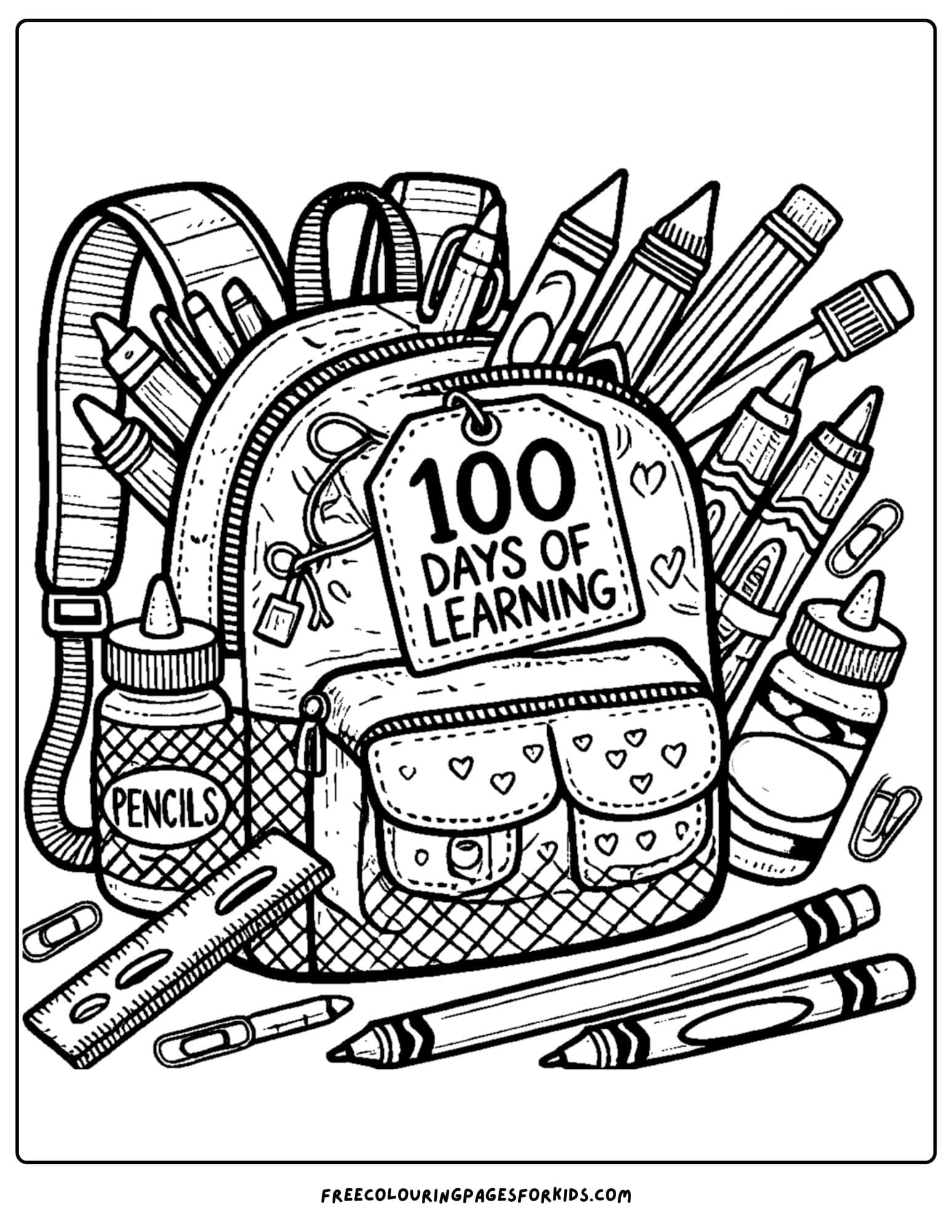 100 days of school backpack coloring page