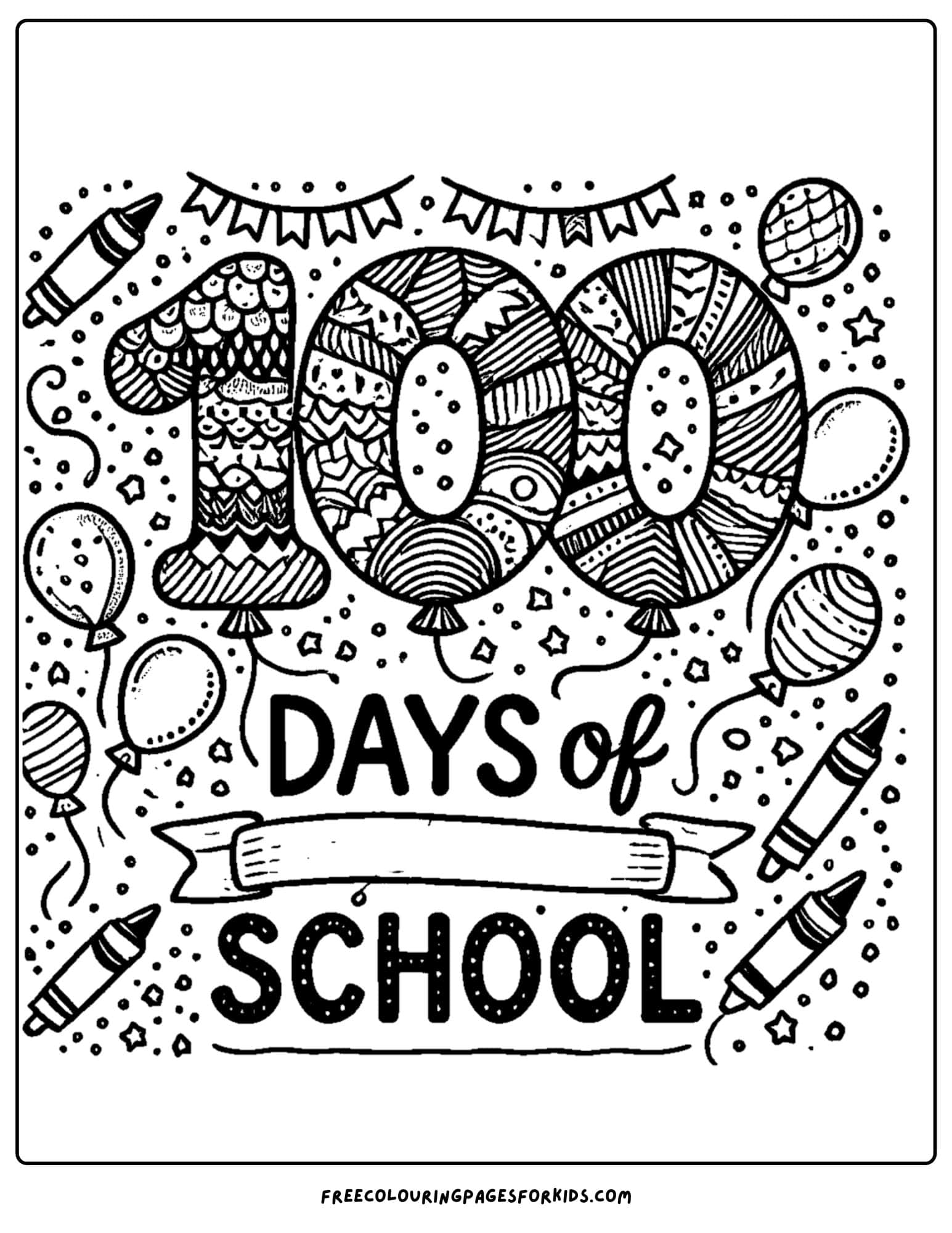 100 days of school balloons coloring page