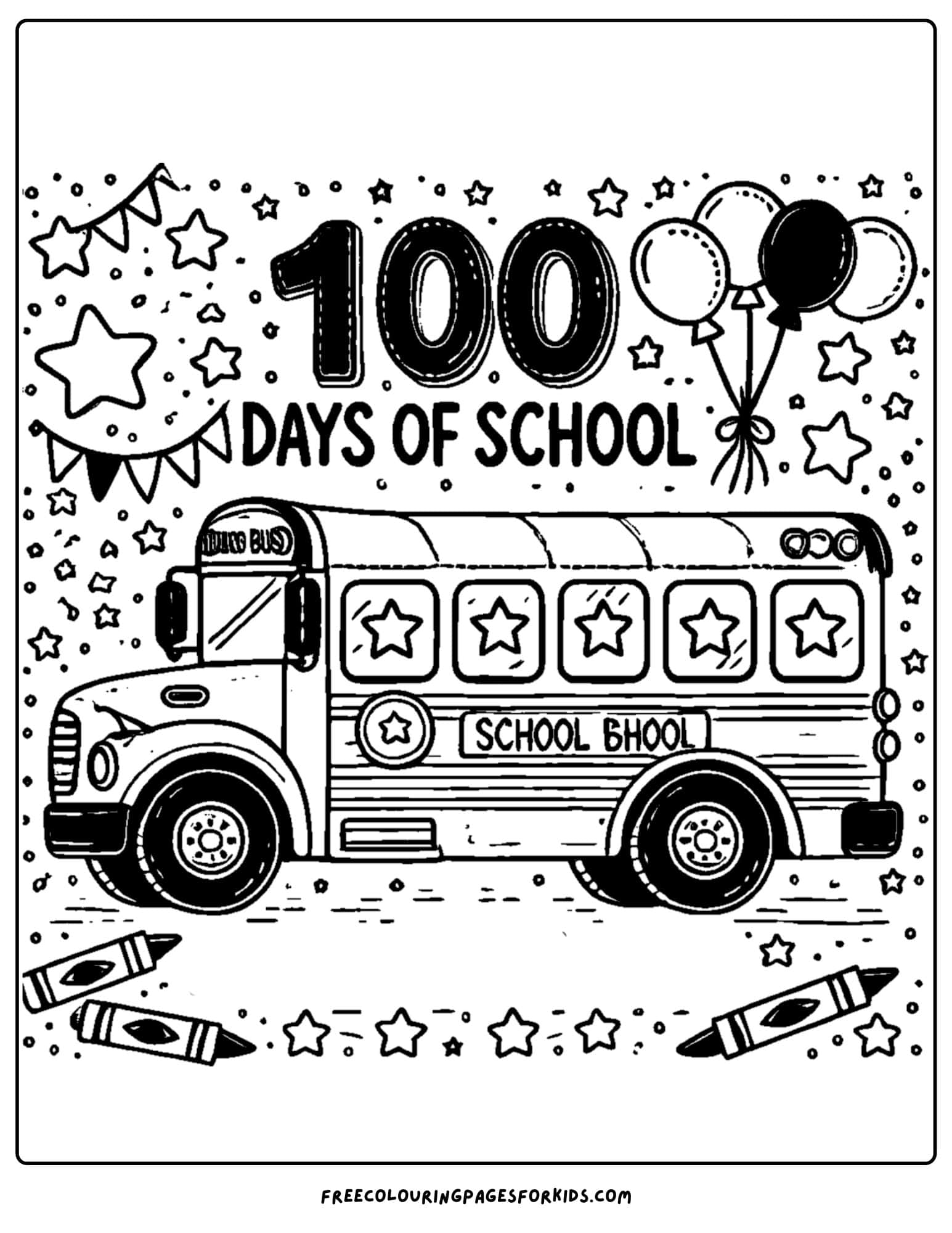 100 days of school bus coloring page