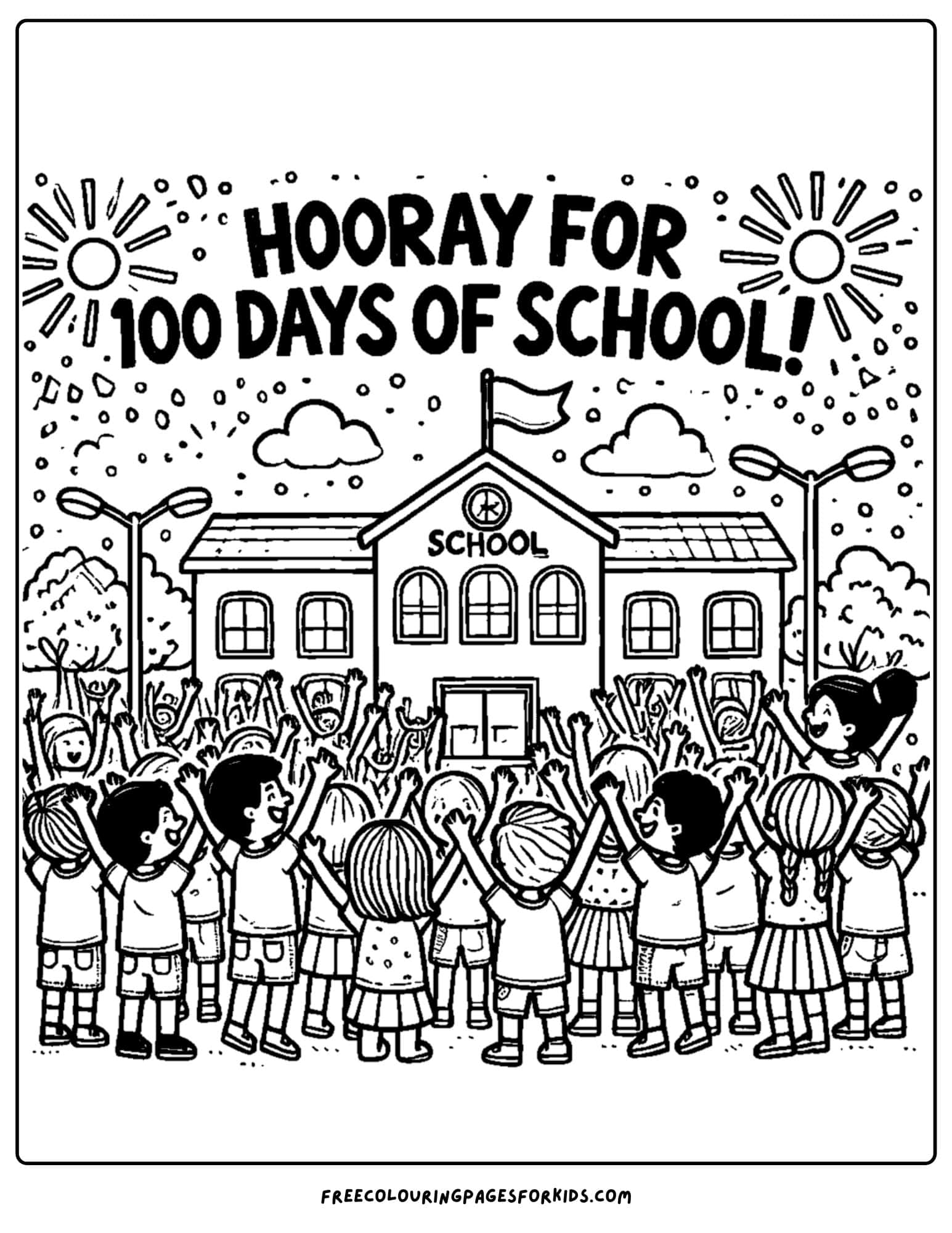 100 days of school cheering coloring page