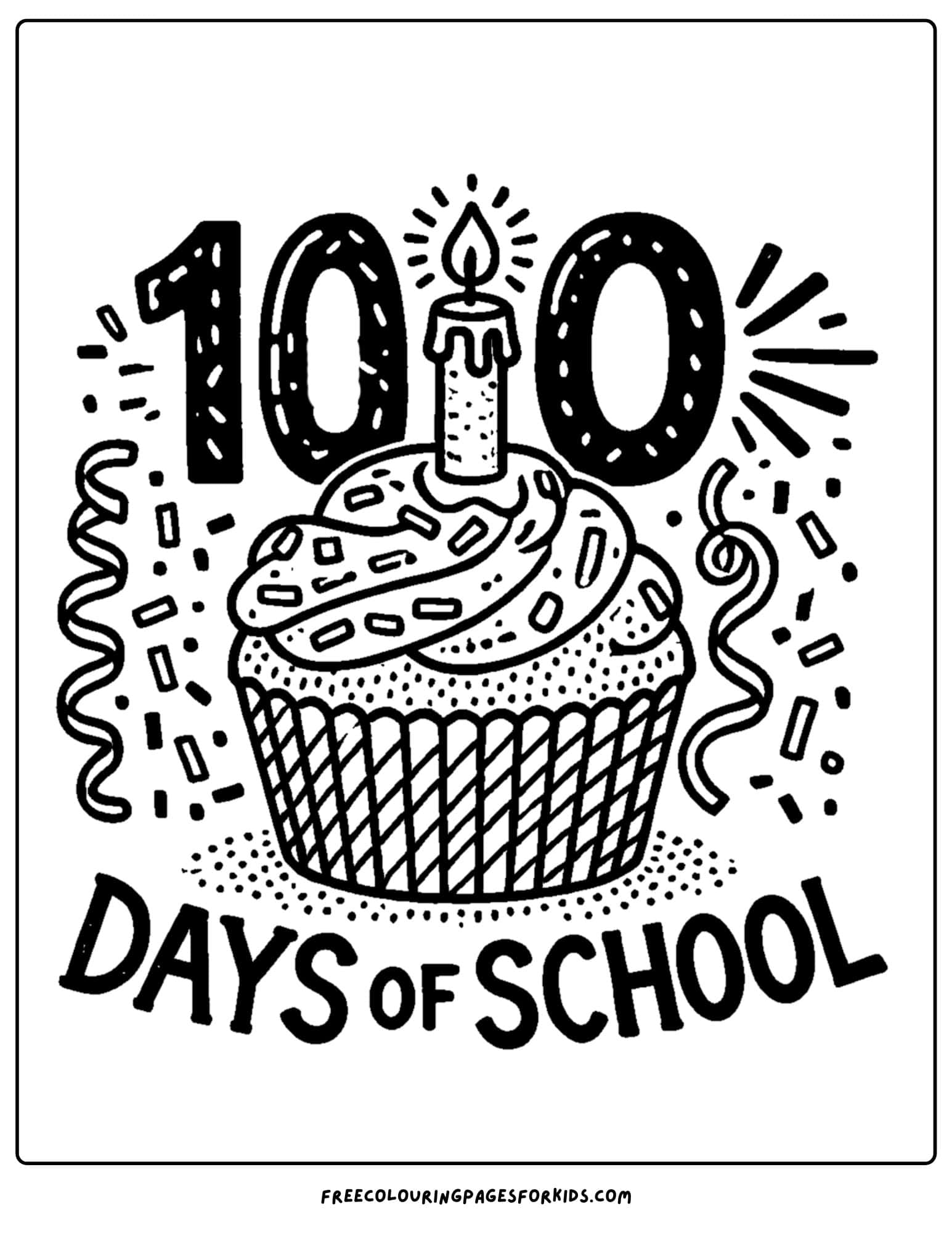 100 days of school cupcake coloring page