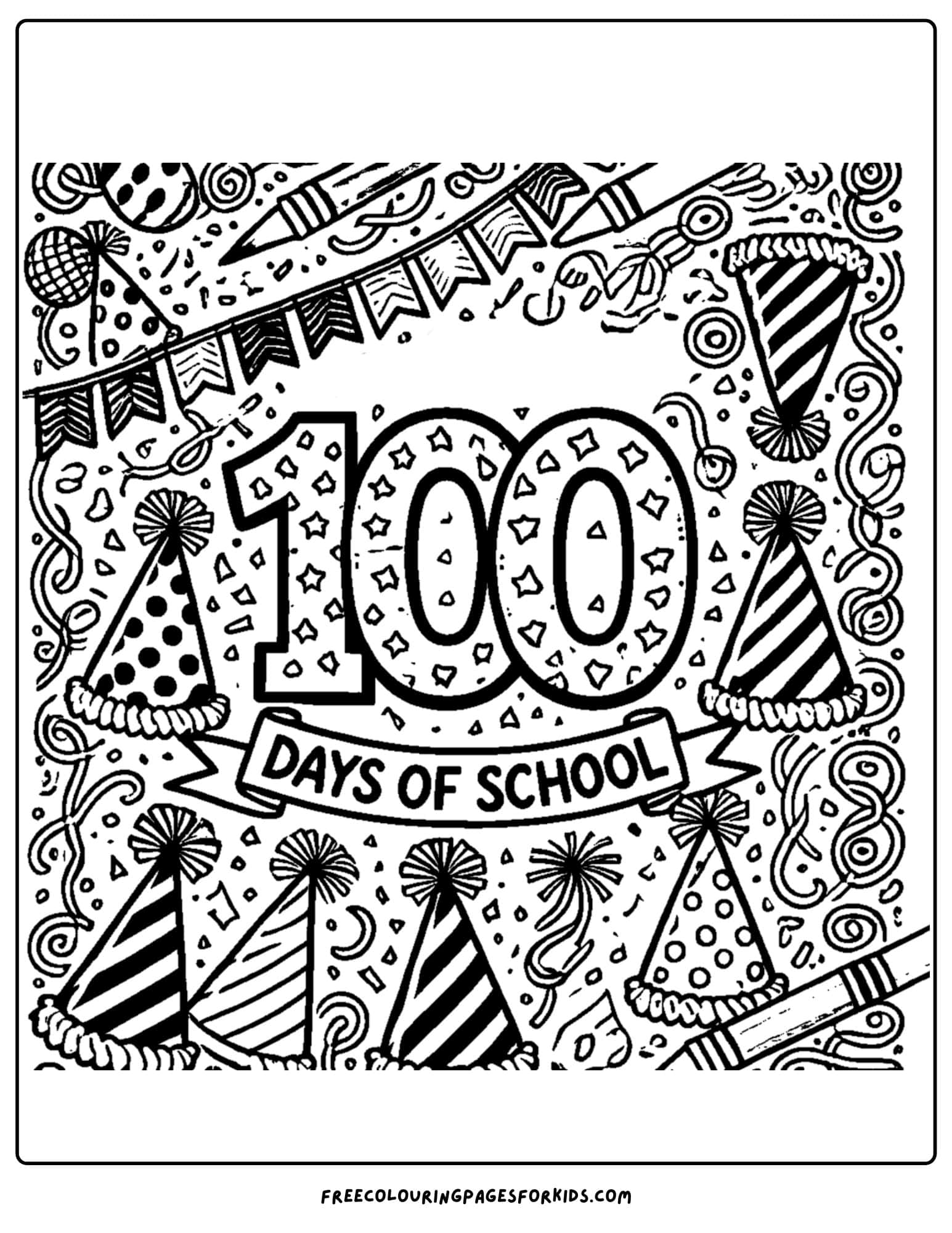 100 days of school party coloring page