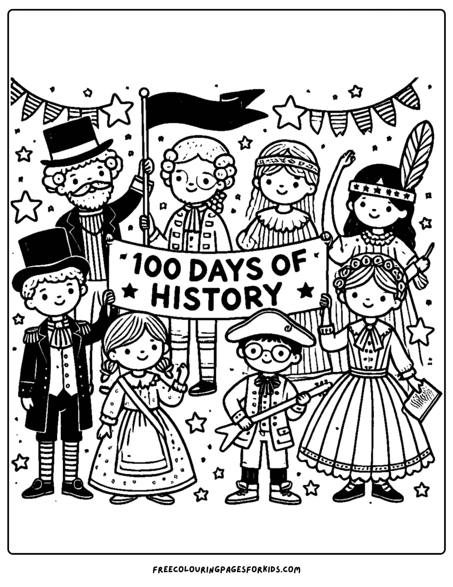 100 days of school history coloring page