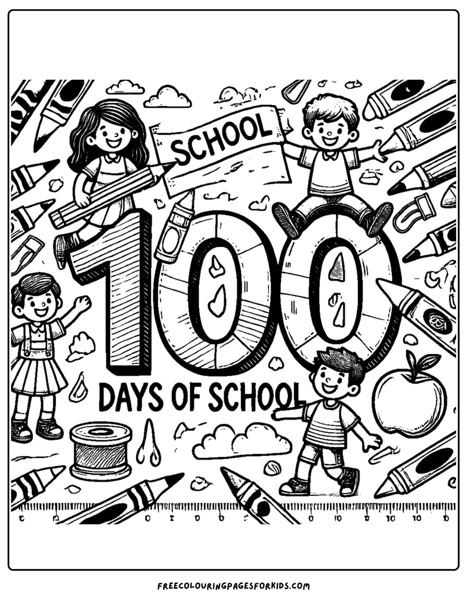 100 days of school craft supplies coloring page