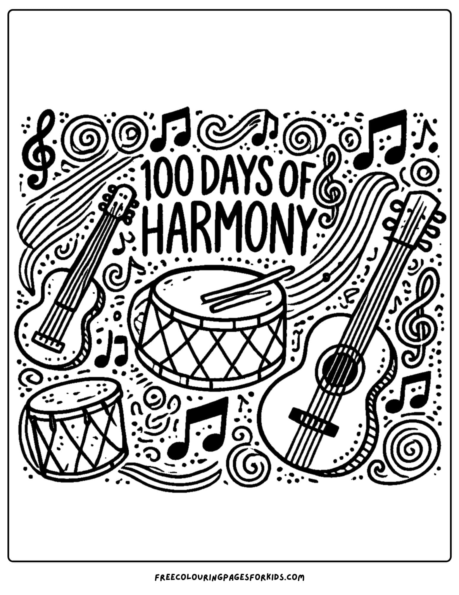 100 days of school music coloring page