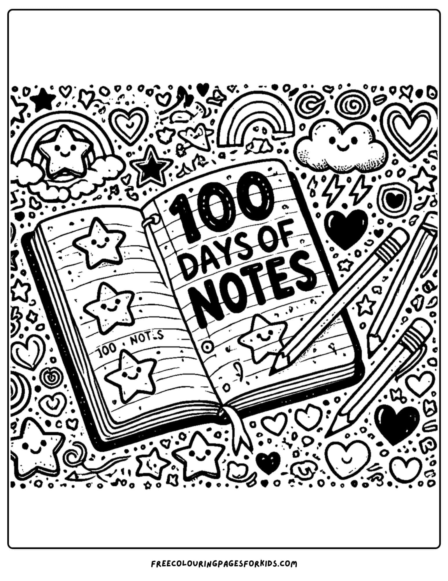 100 days of school notes coloring page