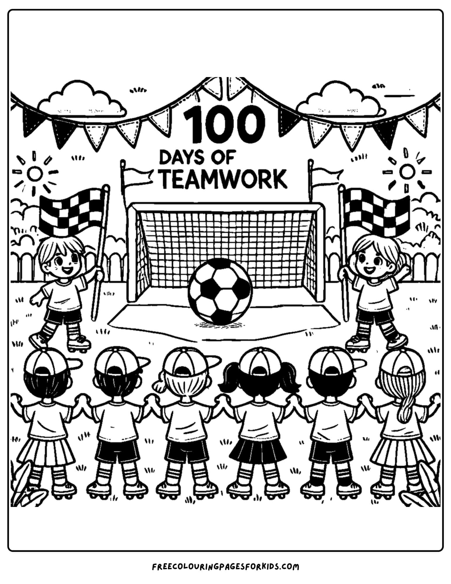 100 days of school teamwork coloring page