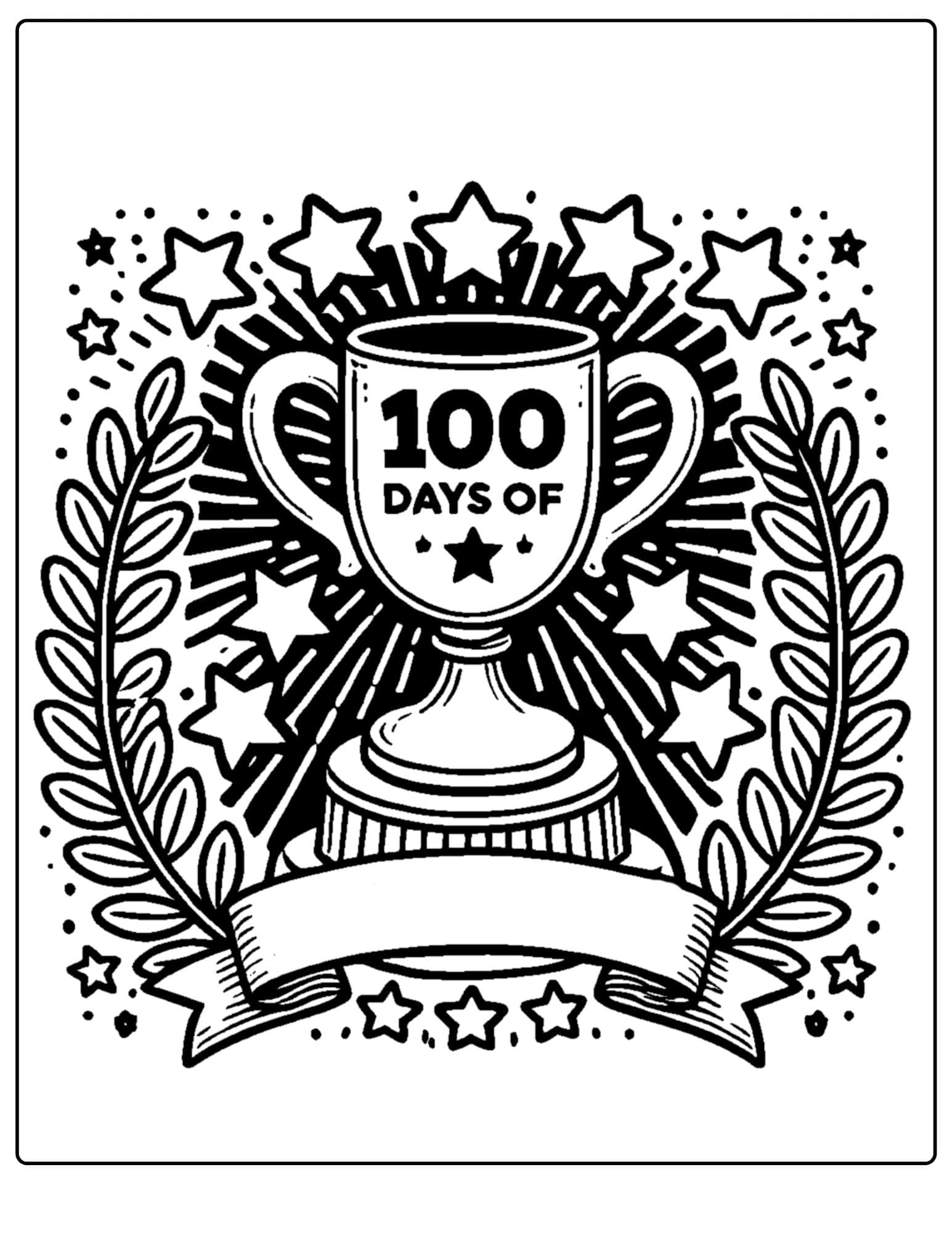 100 days of school trophy coloring page