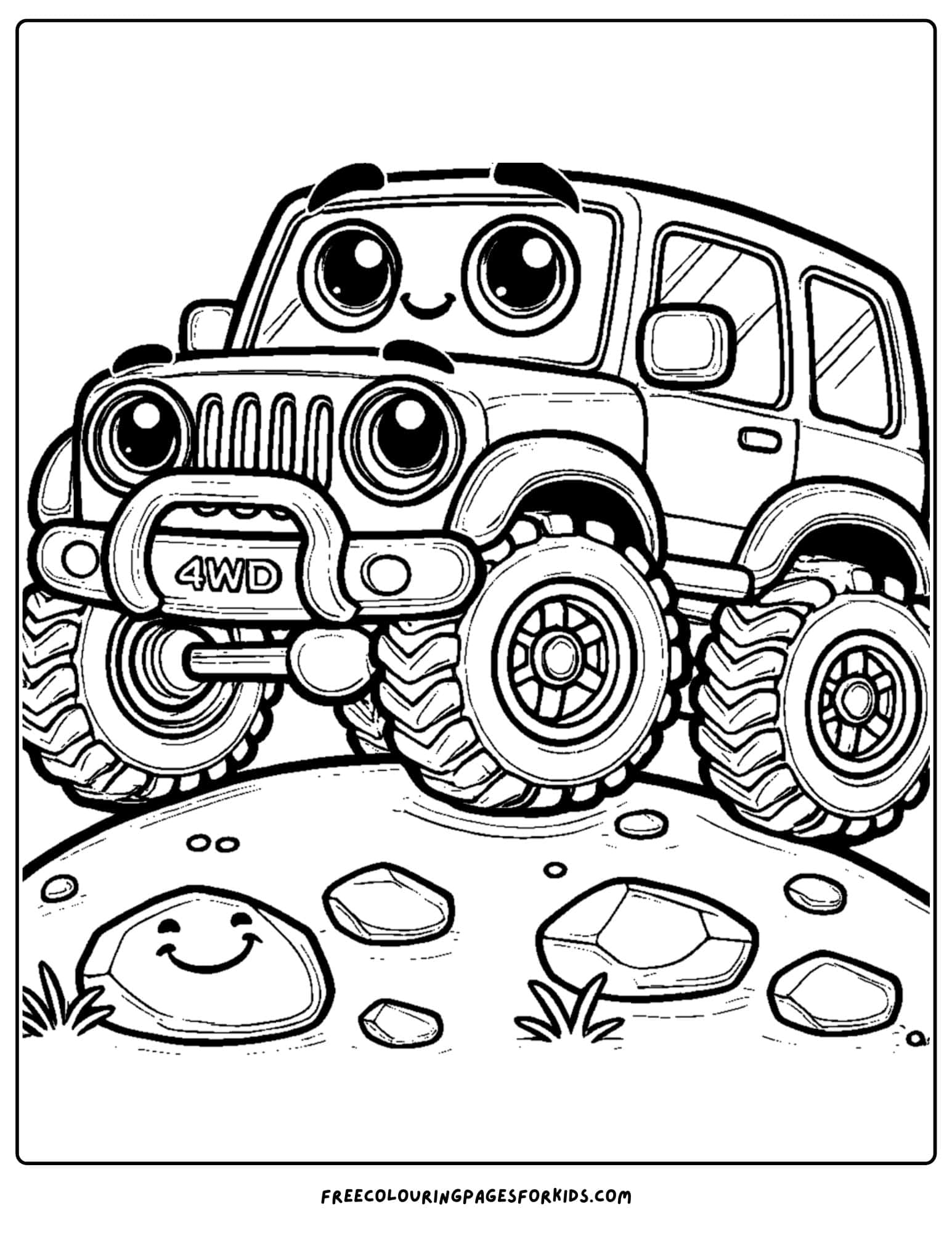 4wd climbing a rocky hill coloring page