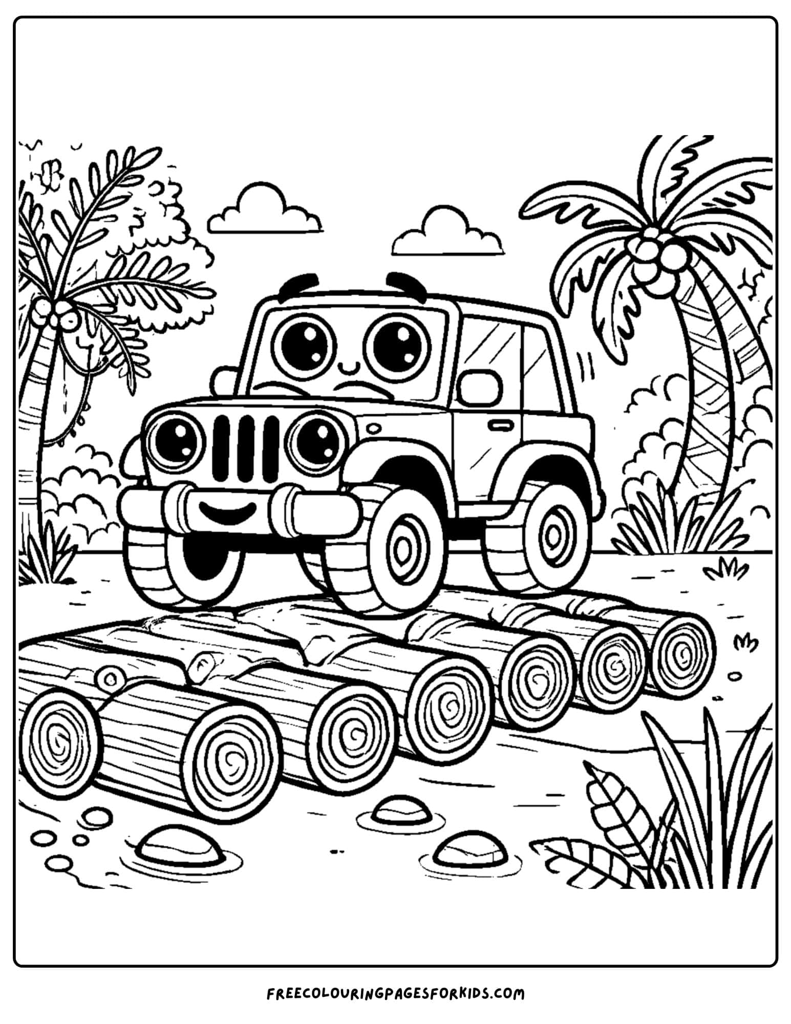 4wd crossing a jungle bridge coloring page