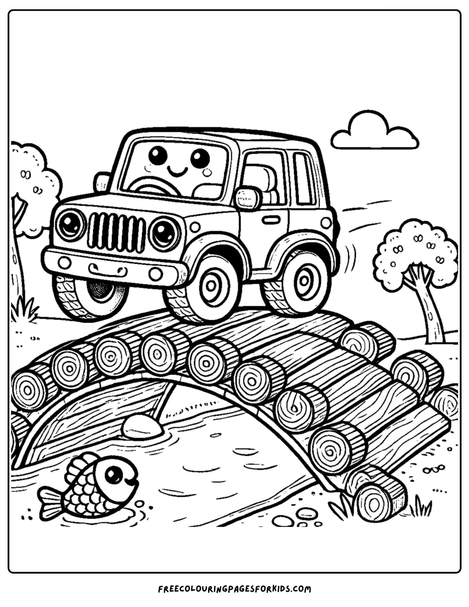 4wd crossing a bridge coloring page