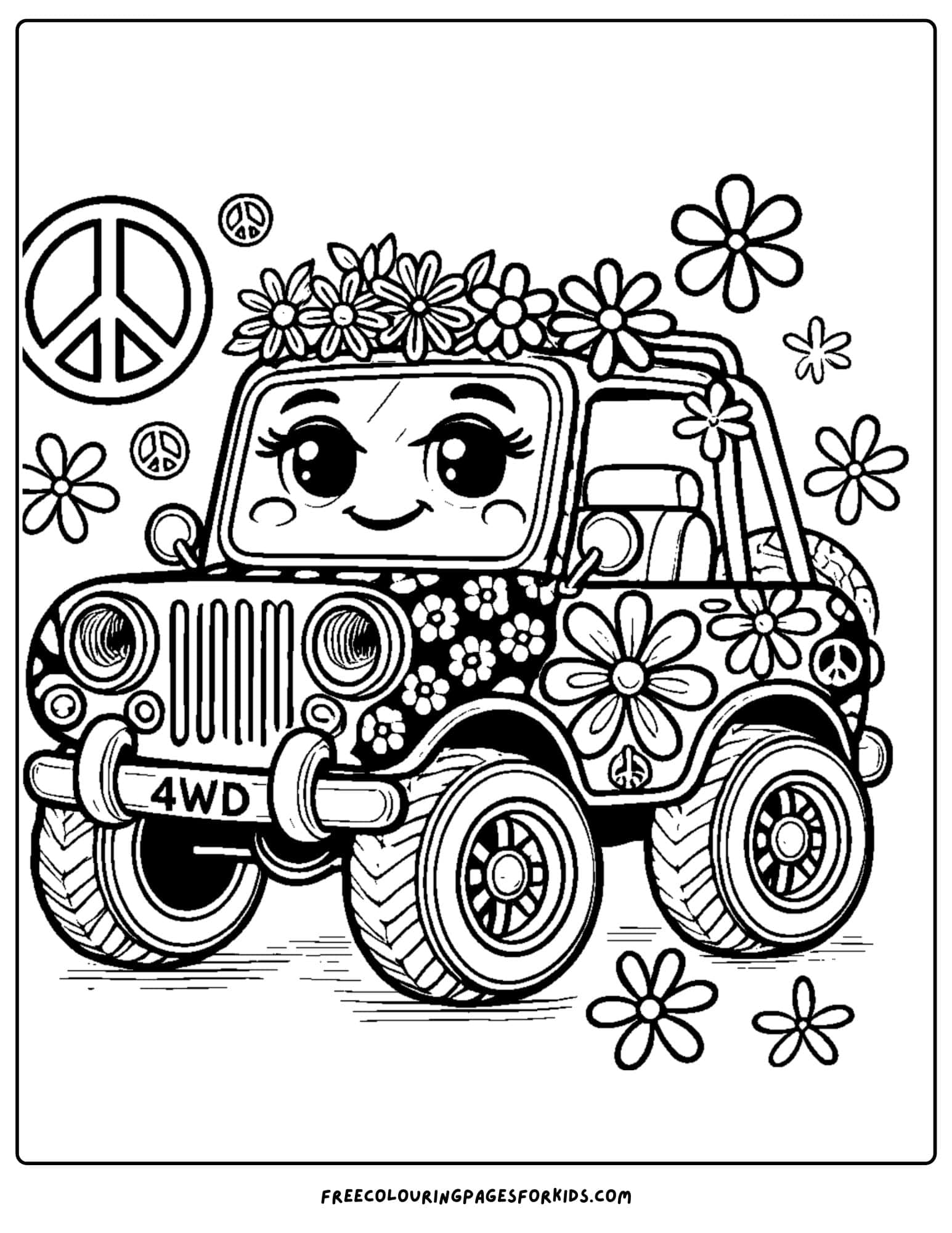 4wd decorated in flowers coloring page