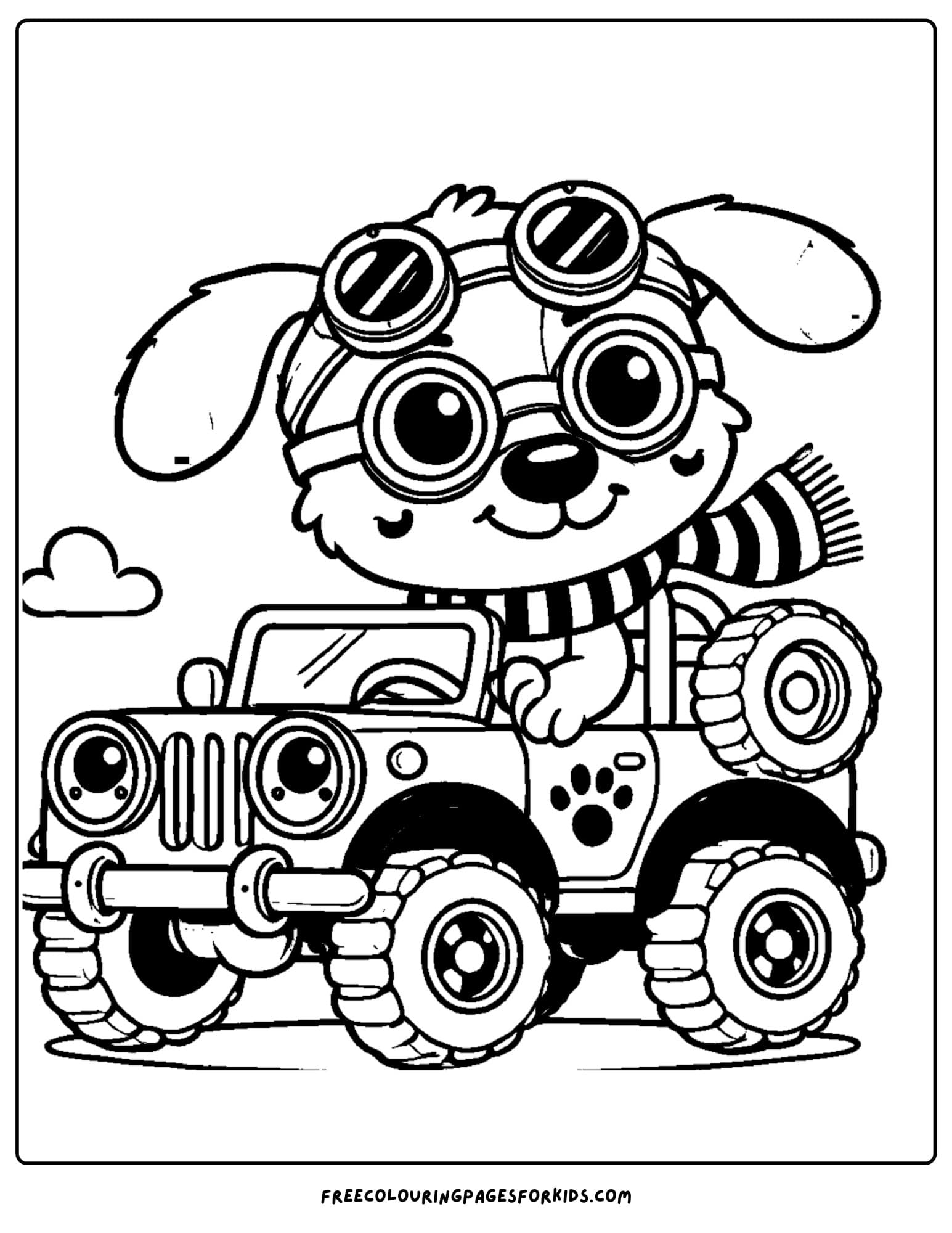 4wd being driven by a dog coloring page