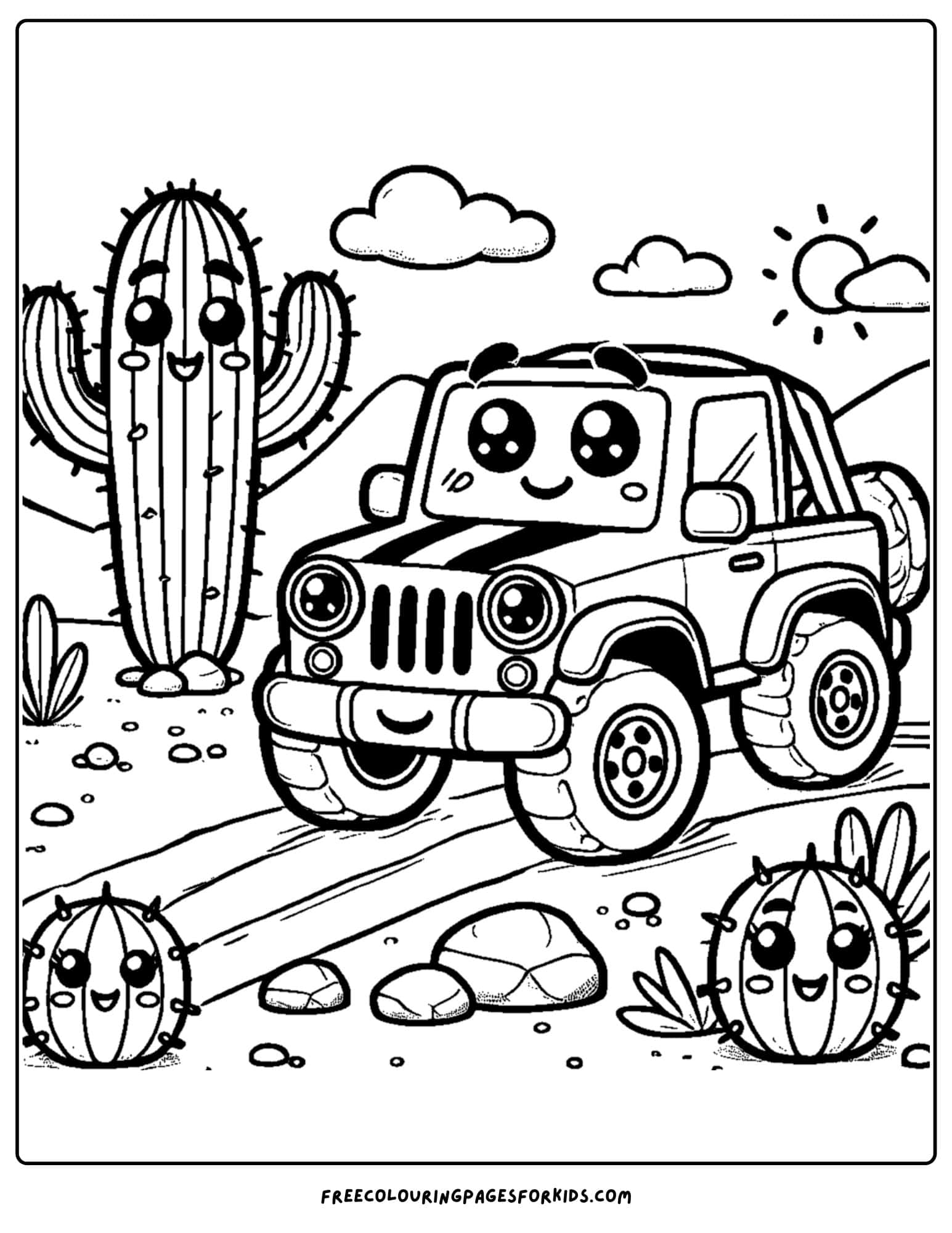 4wd driving in the desert coloring page