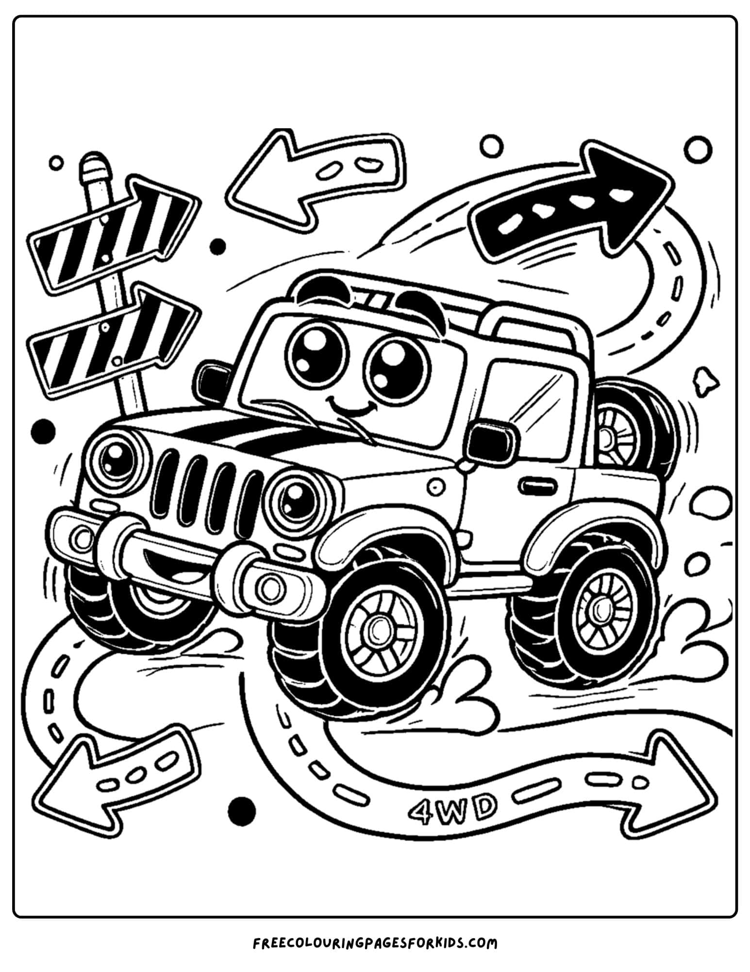 4wd on a windy road coloring page