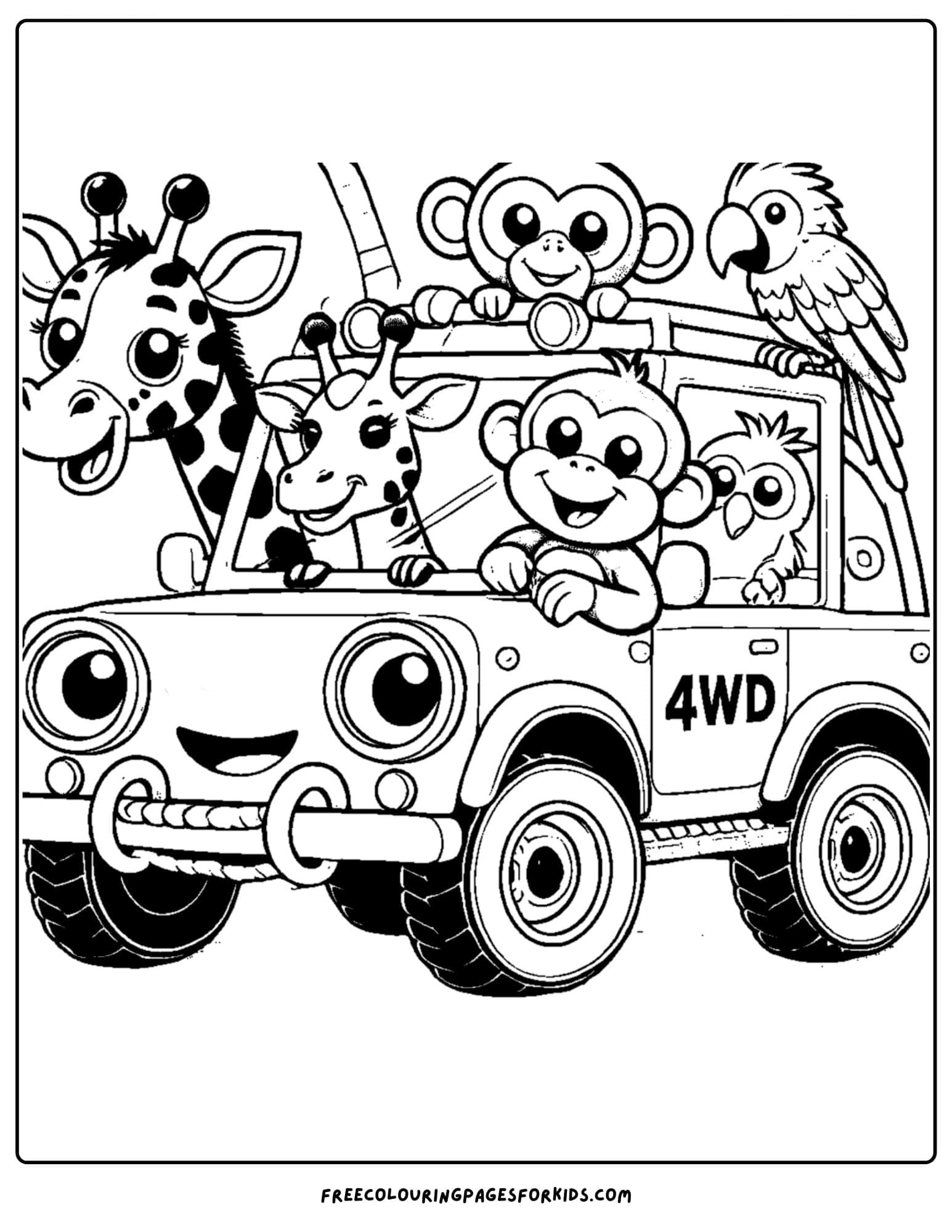 4wd full of safari animals coloring page