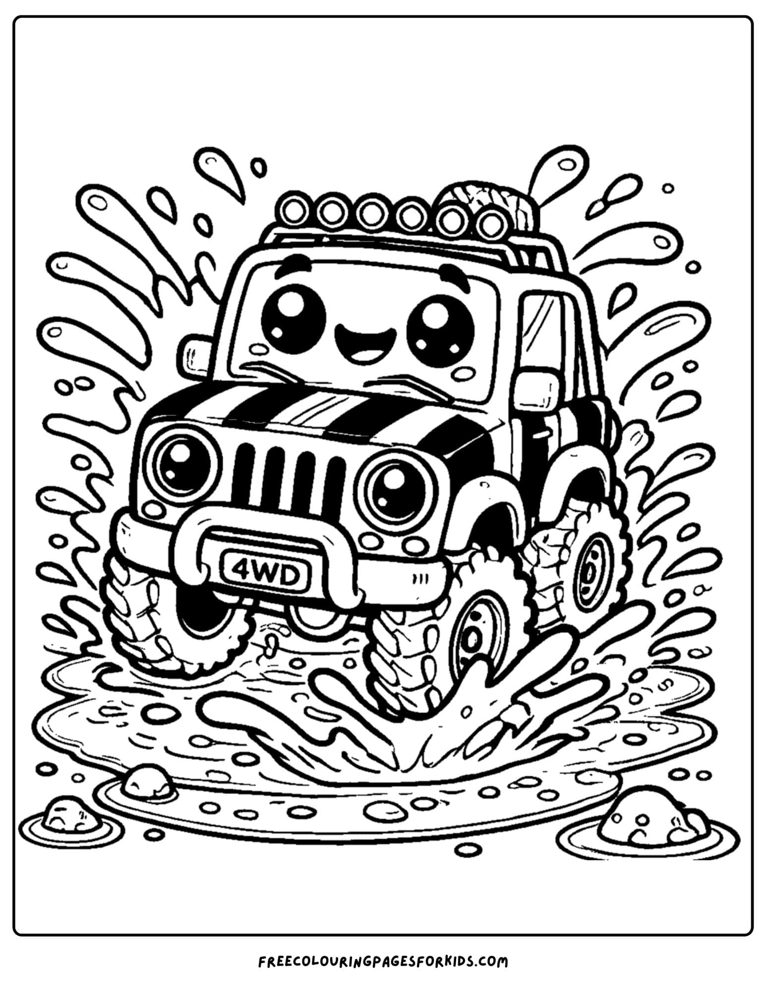 4wd splashing through mud coloring page