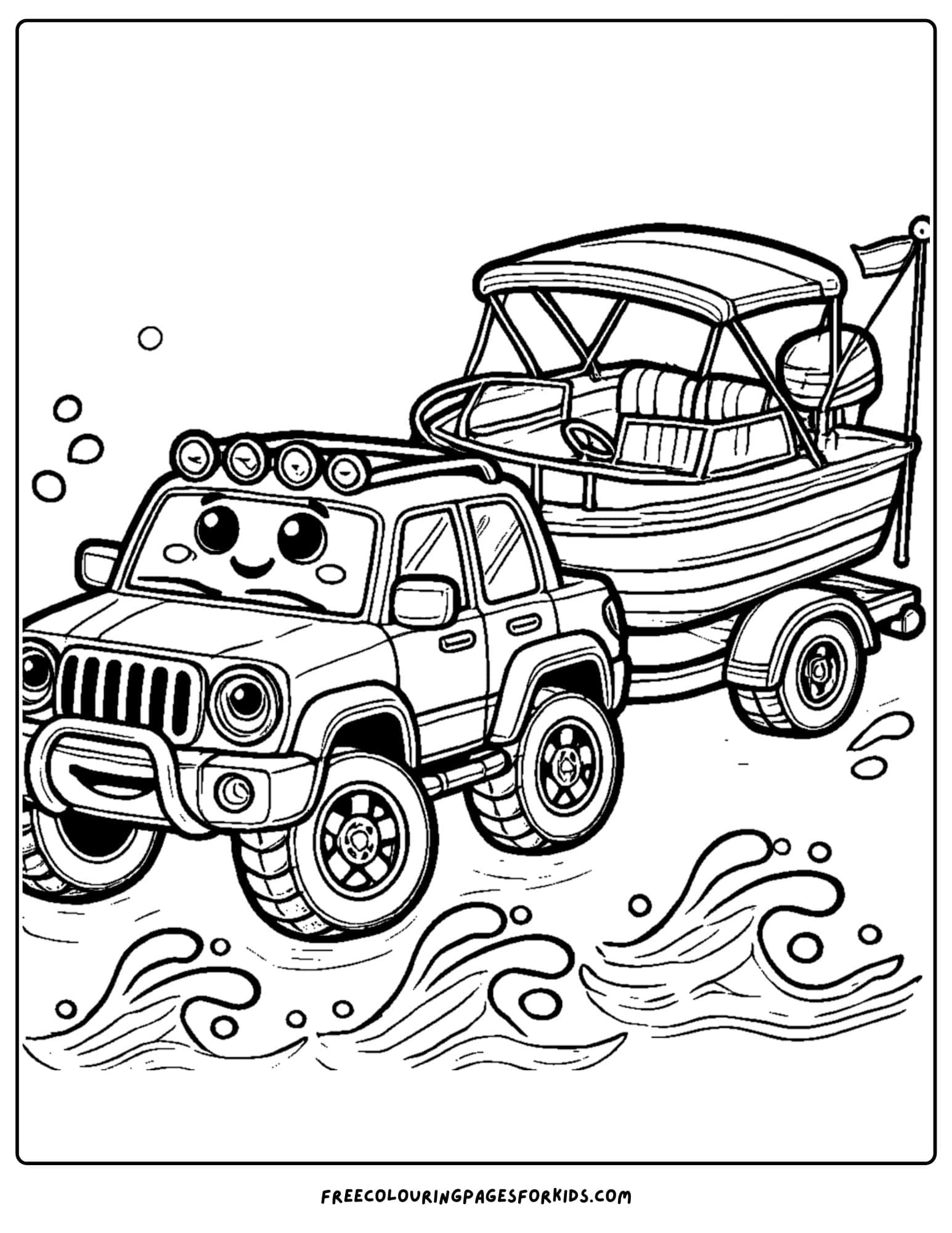 4wd towing a boat coloring page