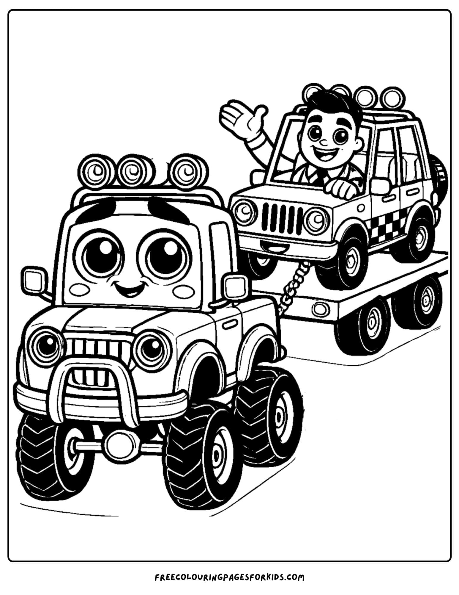 4wd towing another car coloring page