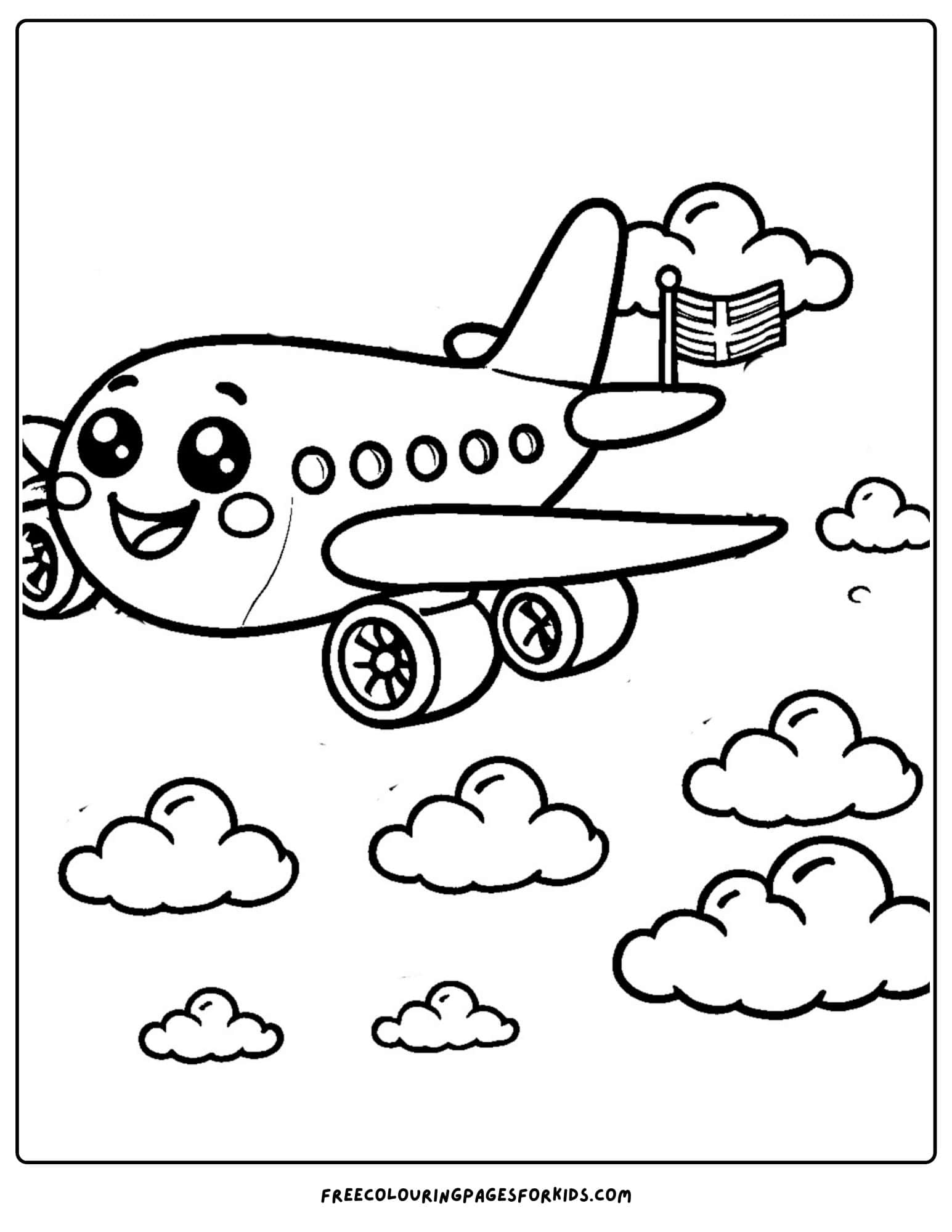 airplane with a flag on its tail coloring page