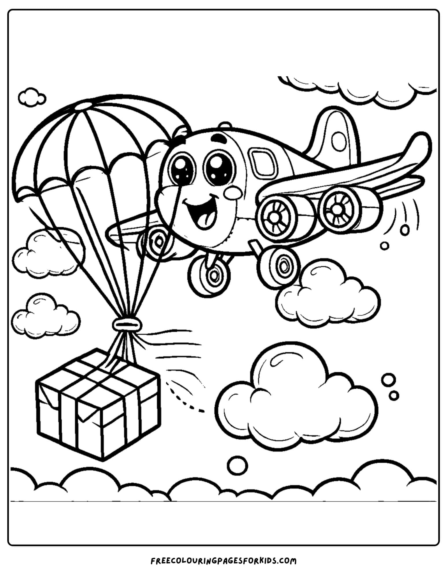 airplane delivering cargo coloring page