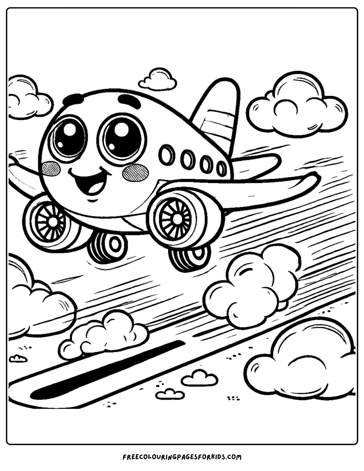 airplane taking off from a runway coloring page