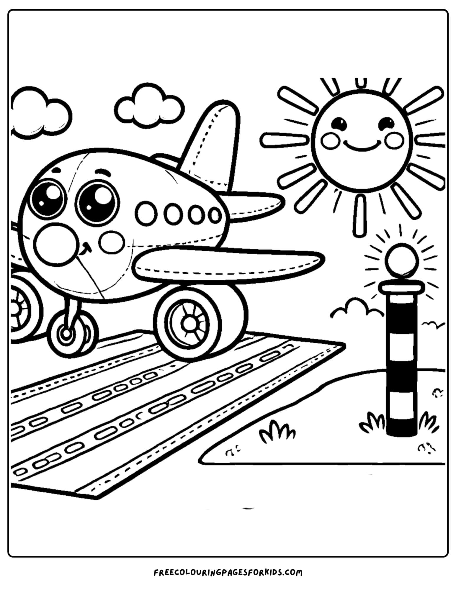 airplane parked at a runway coloring page