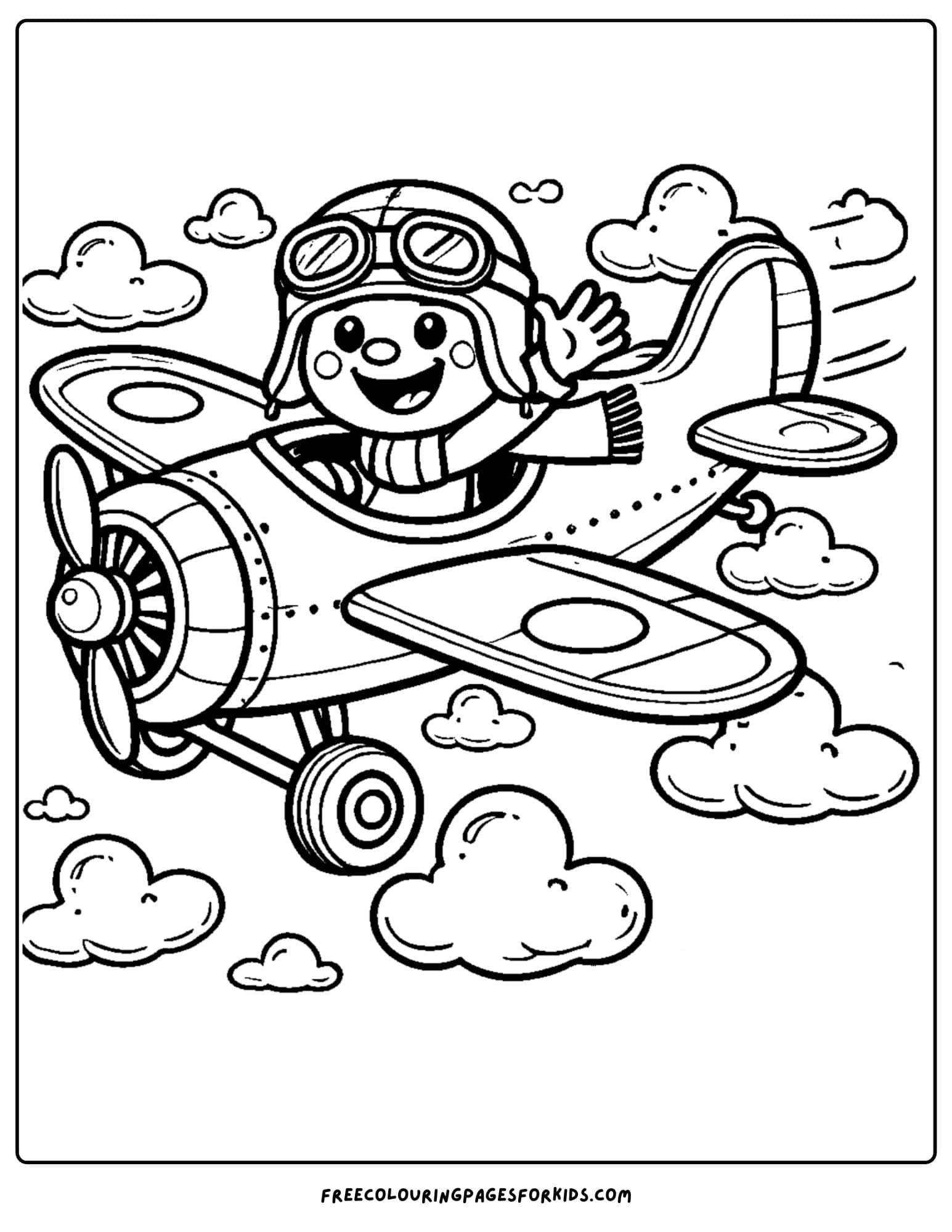 airplane with a pilot waving from the cockpit coloring page