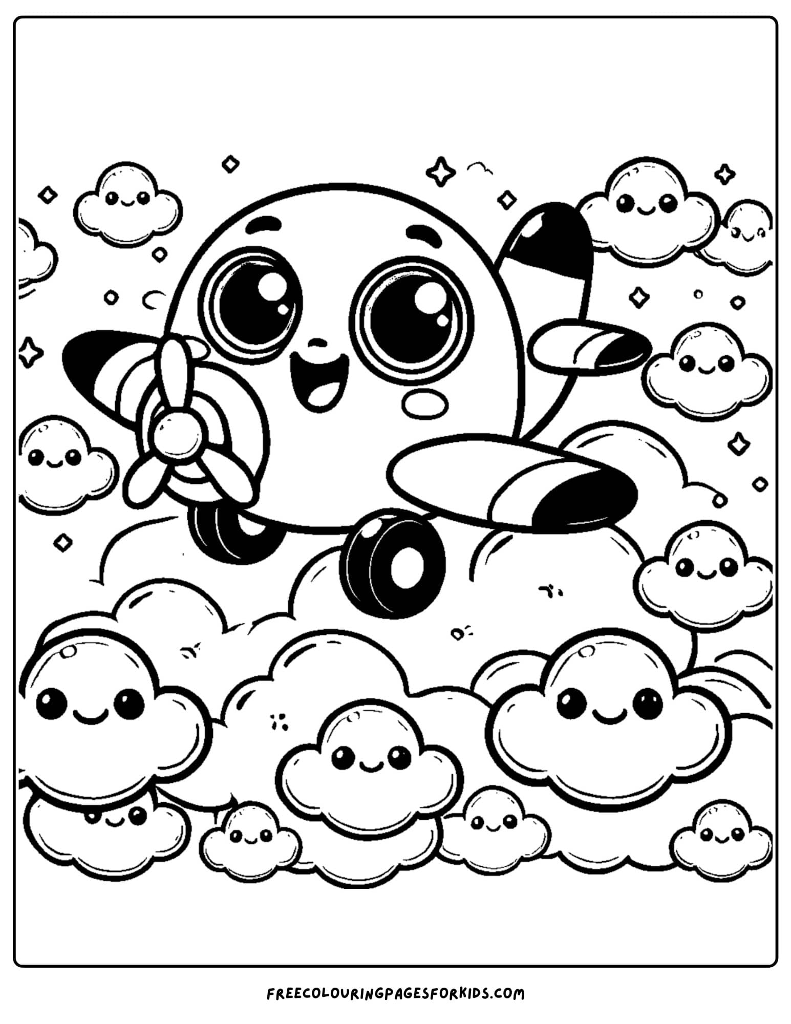 airplane sitting on a cloud coloring page