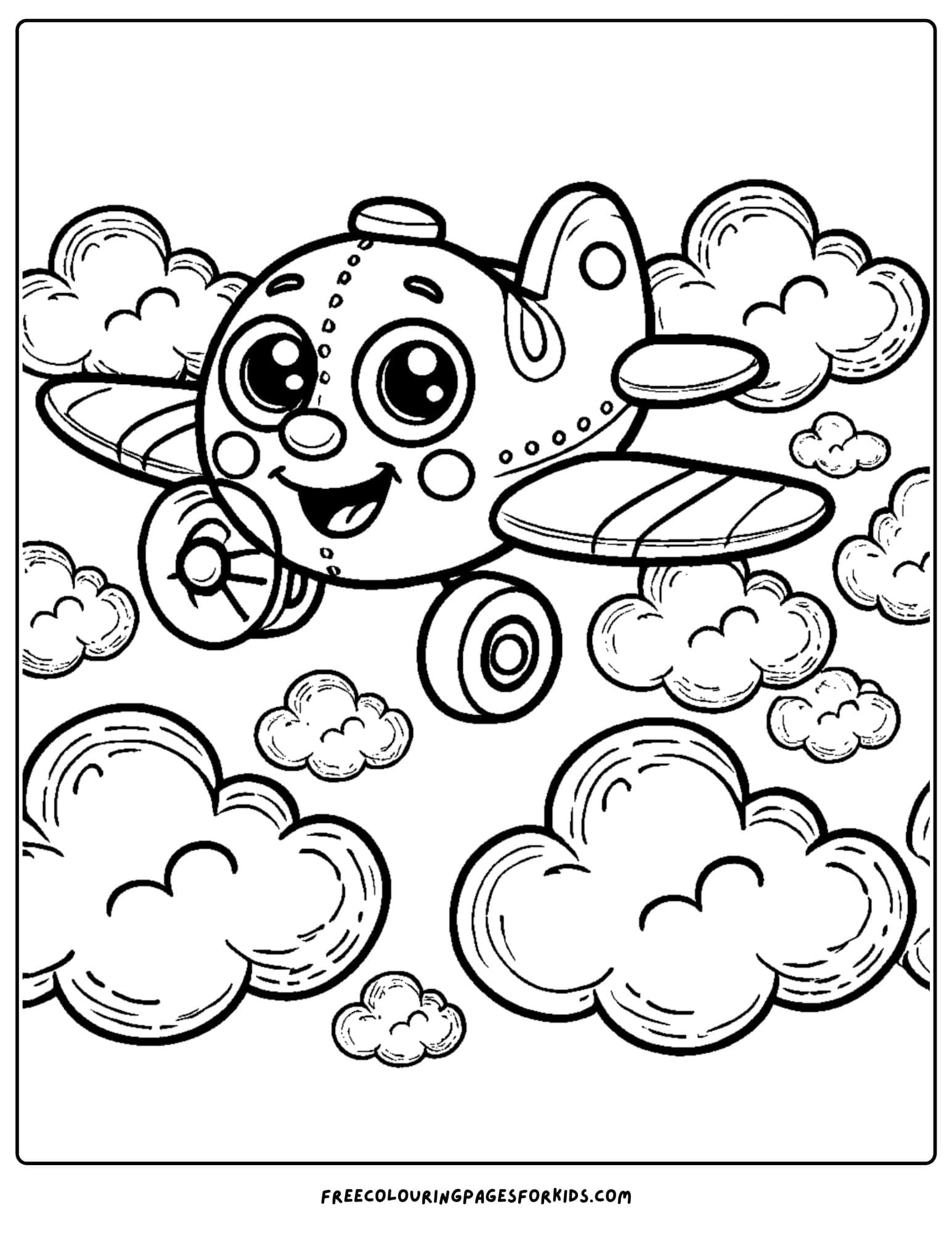 airplane flying through clouds coloring page