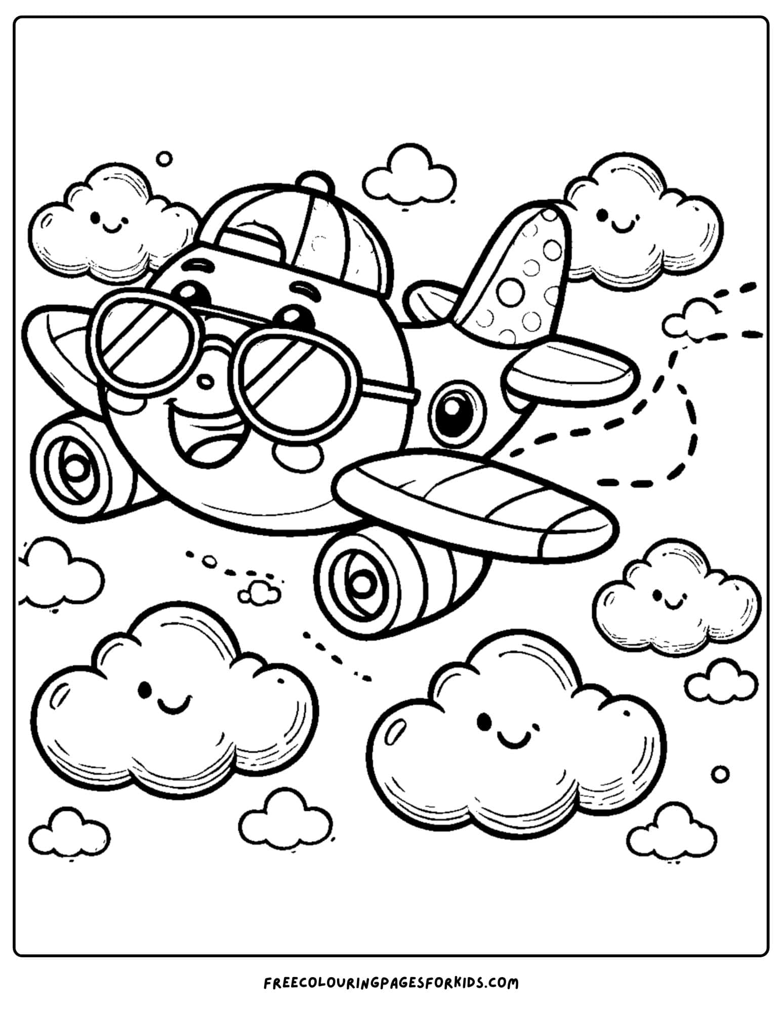 airplane wearing glasses coloring page