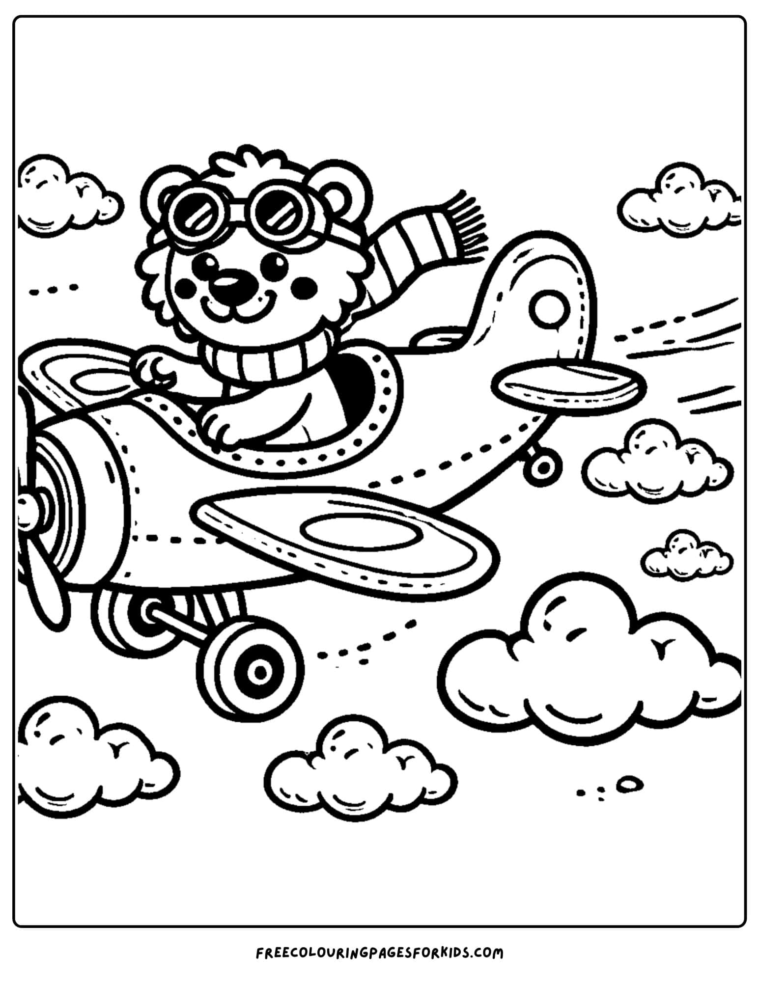 airplane with an animal pilot coloring page